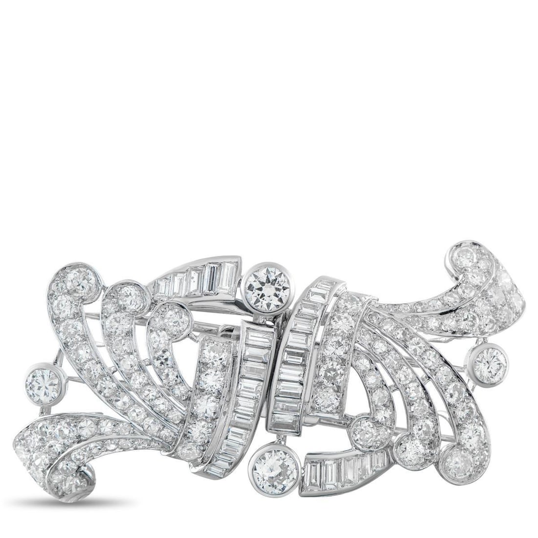 VINTAGE 18K WHITE GOLD 6.50CT DIAMOND FRENCH BROOCH (1 of 3)