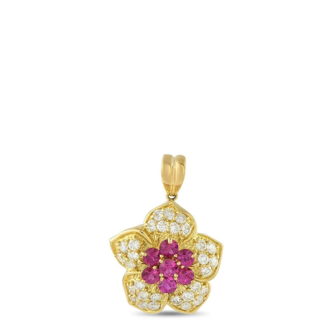 18K YELLOW GOLD 1.49CT DIAMOND AND RUBY FLOWER PENDANT (1 of 4)