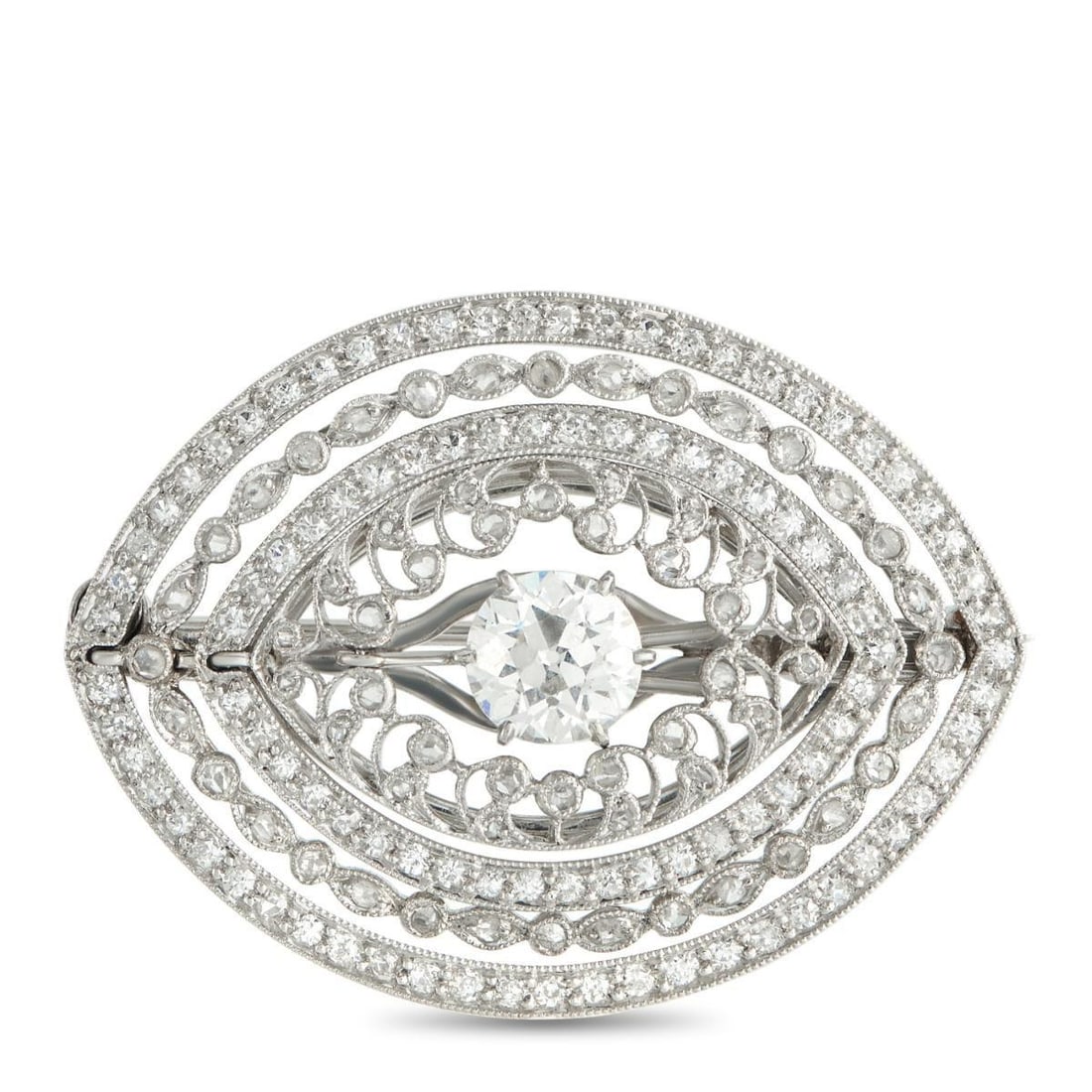 PLATINUM, 18K WHITE GOLD 2.0CT DIAMOND BROOCH (1 of 3)