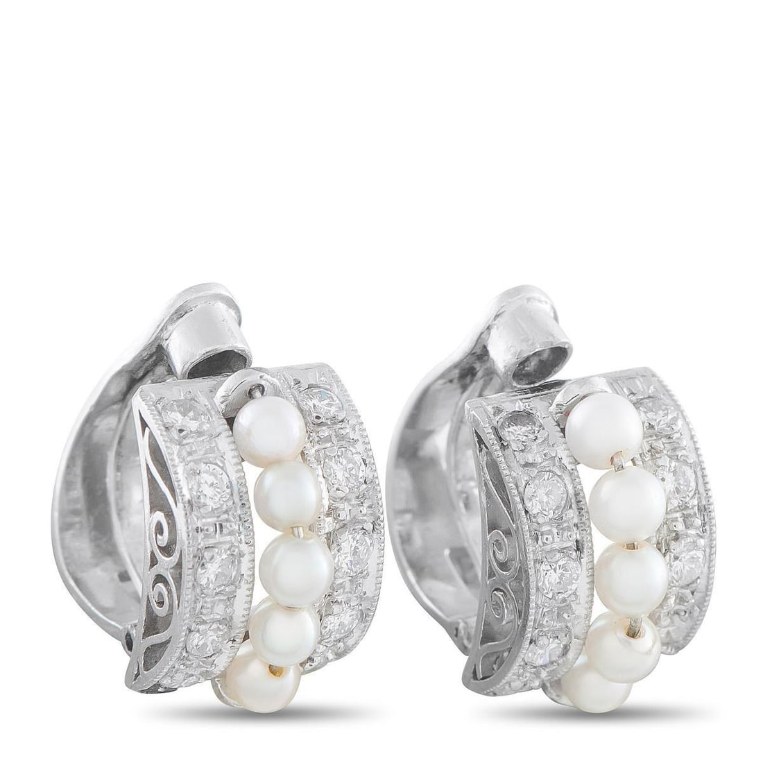 PLATINUM 0.40CT DIAMOND AND PEARL CLIP-ON EARRINGS (1 of 3)