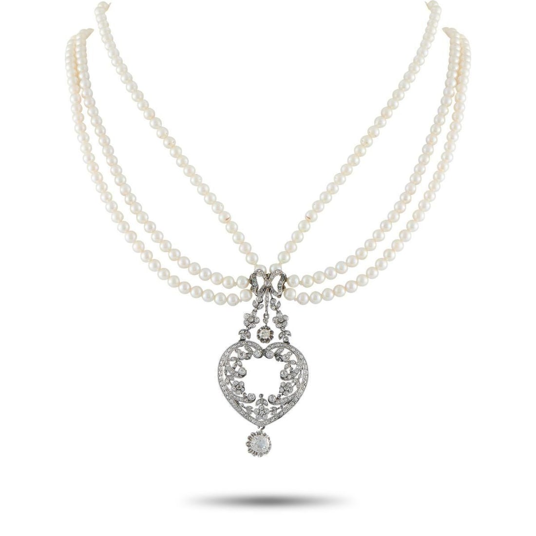 PLATINUM 2.45CT DIAMOND AND NATURAL PEARL MULTI-STRAND NECKLACE (1 of 3)