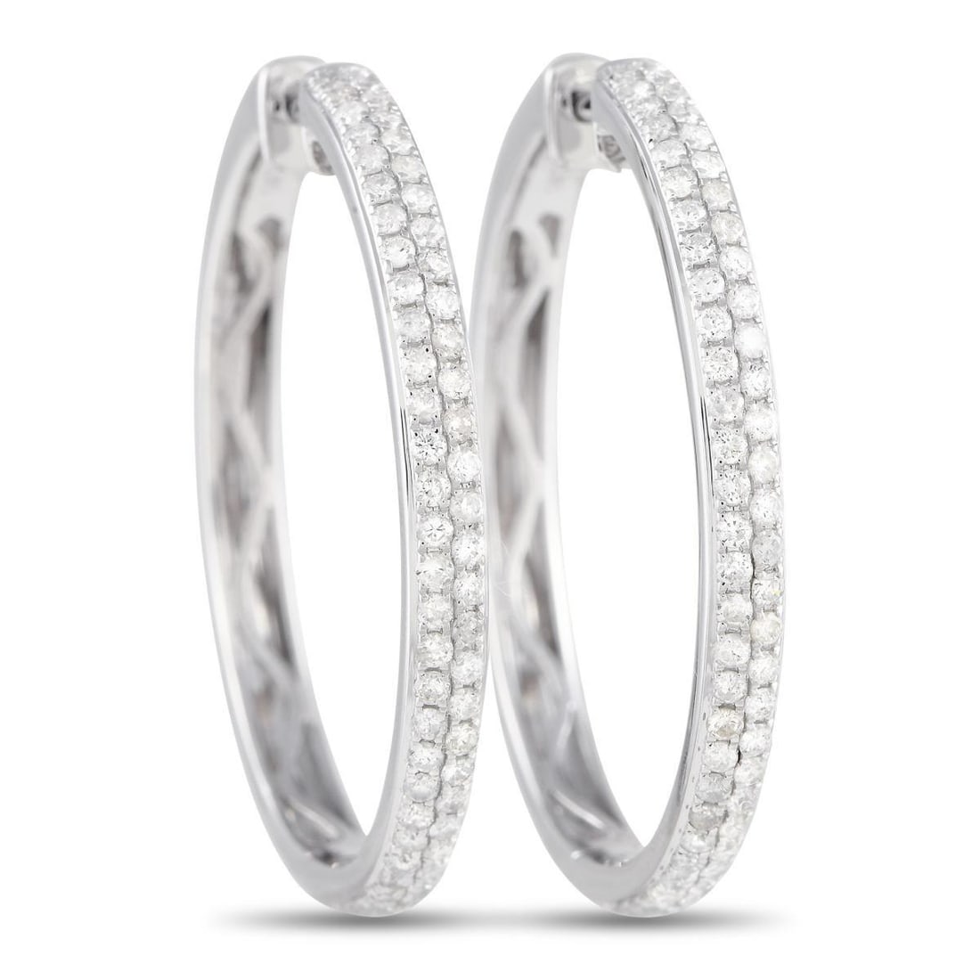 14K WHITE GOLD 1.0CT DIAMOND HOOP EARRINGS: Incredibly stylish, these gorgeous hoop earrings are made of elegant 14K white gold and boast nifty refined appeal with a distinct luxurious feel to it added by the resplendent diamond stones that wei