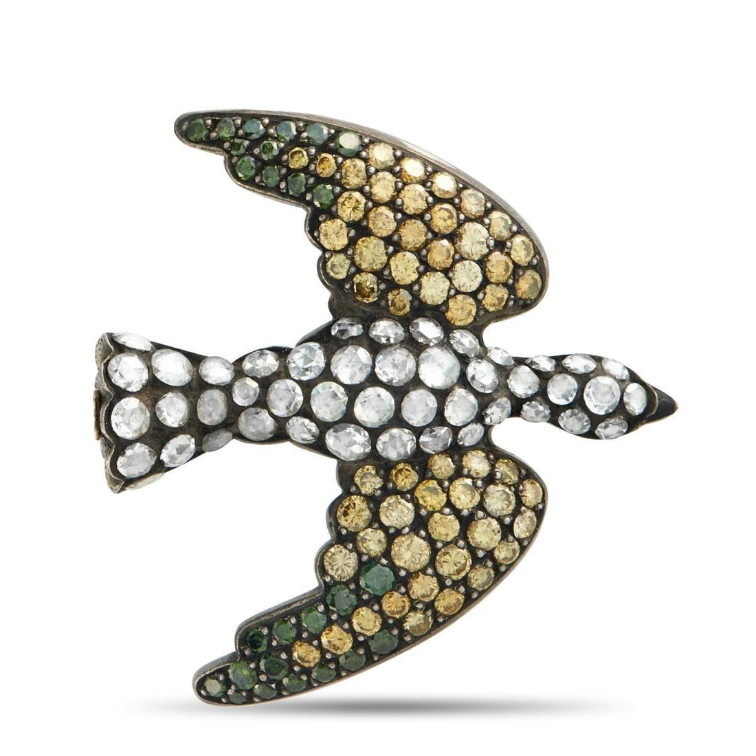 18K YELLOW GOLD AND SILVER 3.85CT DIAMOND DOVE BROOCH (1 of 3)