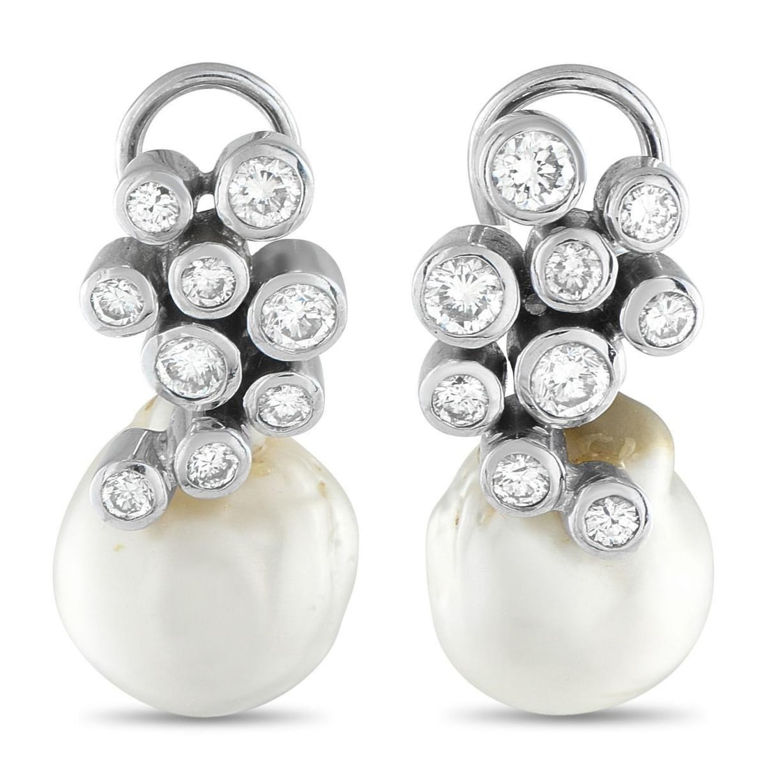 18K WHITE GOLD 2.50CT DIAMOND AND PEARL EARRINGS (1 of 3)