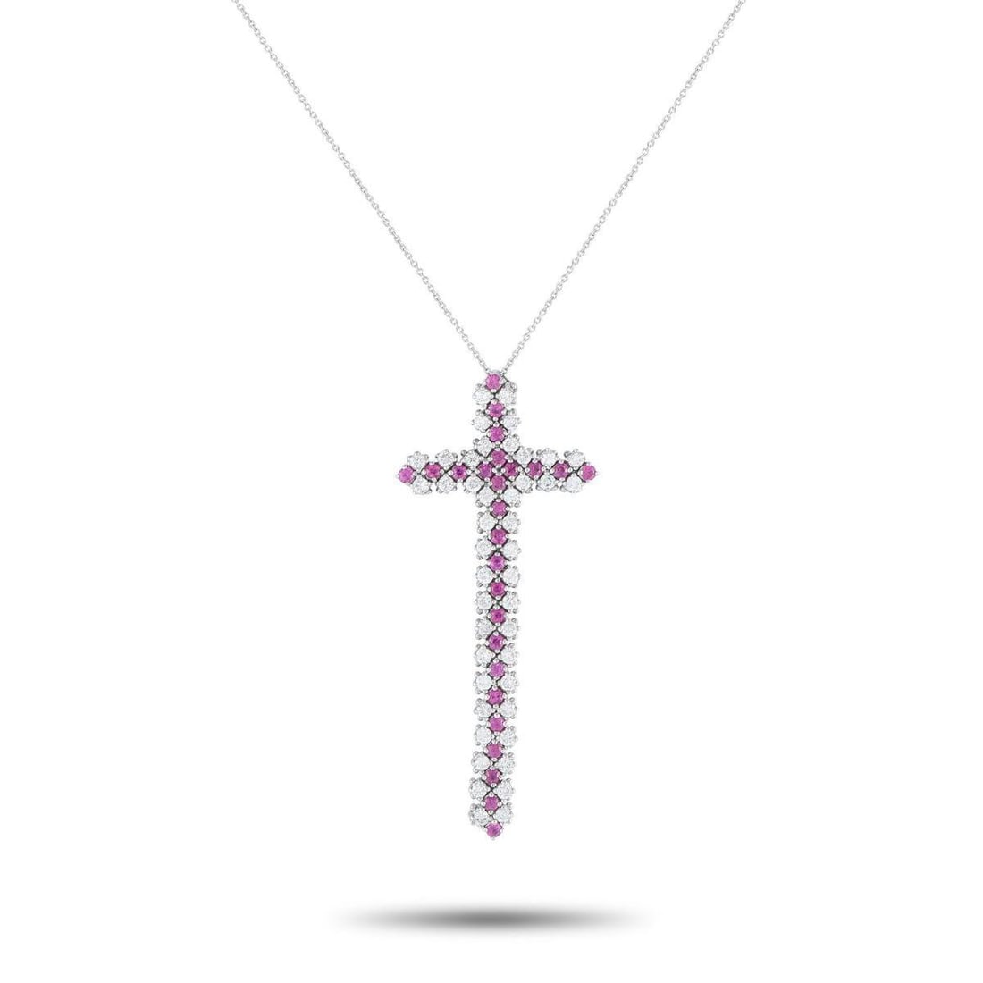18K WHITE GOLD 0.75CT DIAMOND AND RUBY CROSS NECKLACE (1 of 4)
