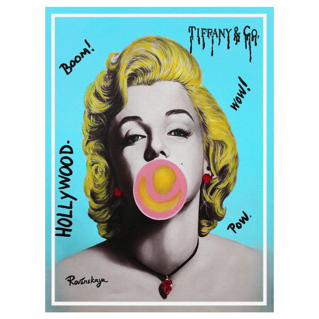 Nastya Rovenskaya- Original Mixed Media on Canvas "Bubble Gum": Artist: Nastya Rovenskaya. Medium: Original Mixed Media on Canvas. Title: Bubble Gum. Size: 40" x 30". Signature: Hand signed. Certificate of Authenticity: Is included. Reference#: 70936.