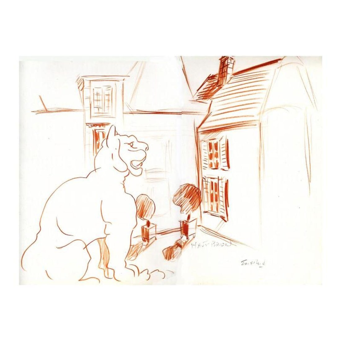 Wayne Ensrud, "Lion Statue in the Courtyad of Chateau Haut-Brion" Pastel Original Artwork; Hand: "Lion Statue in the Courtyad of Chateau Haut-Brion" is an original Pastel on Paper by Wayne Ensrud. The piece is hand signed by the artist and comes with a Certificate of Authenticity. Measures