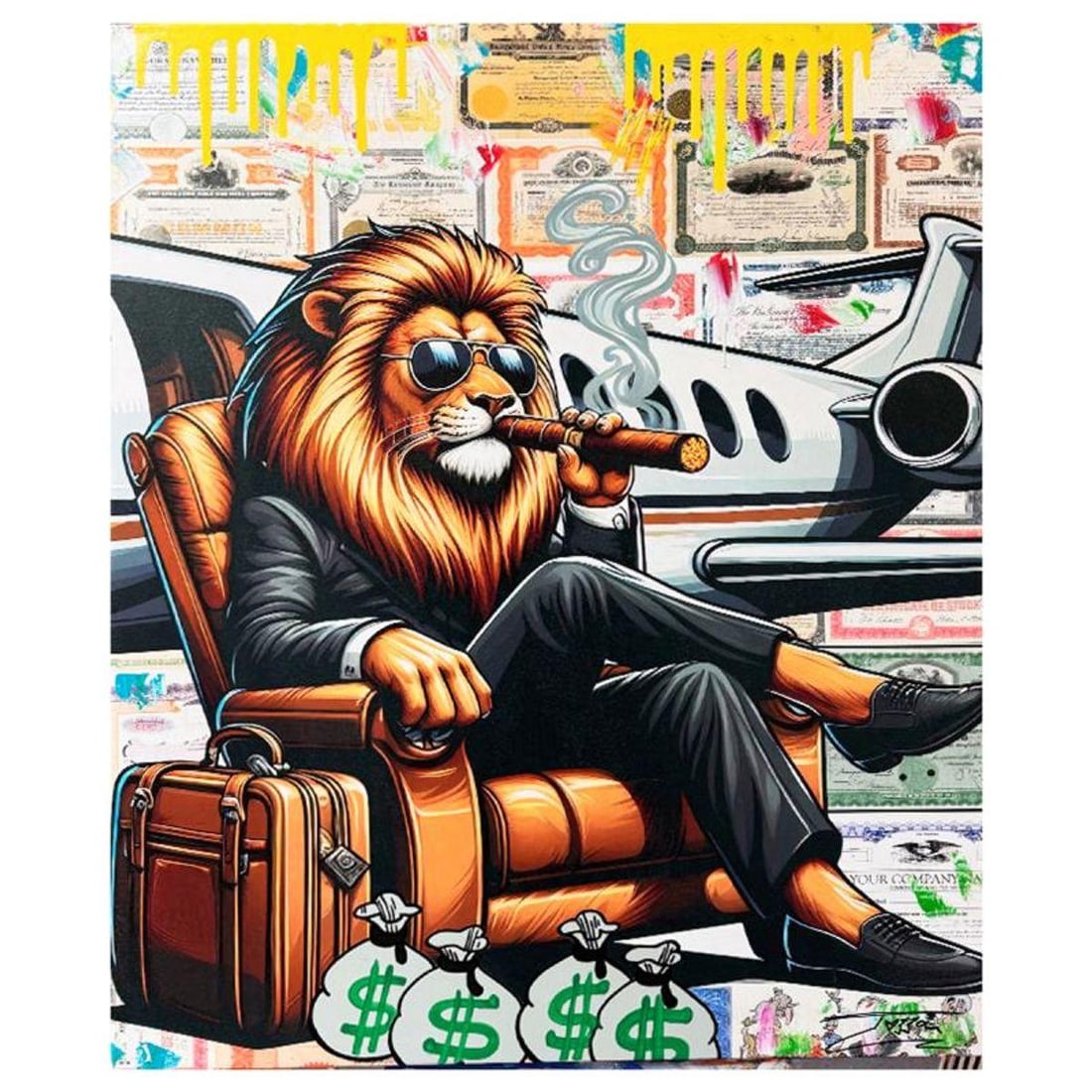 Jozza, "The Majesty" Unique Mixed Media on Canvas, Hand Signed Inverso with Letter of Authenticity.: "The Majesty" is a unique mixed media acrylic on gallery wrapped canvas by Jozza. This piece is hand signed and titled in verso. Includes Letter of Authenticity. Measures approximately 48" x 40"