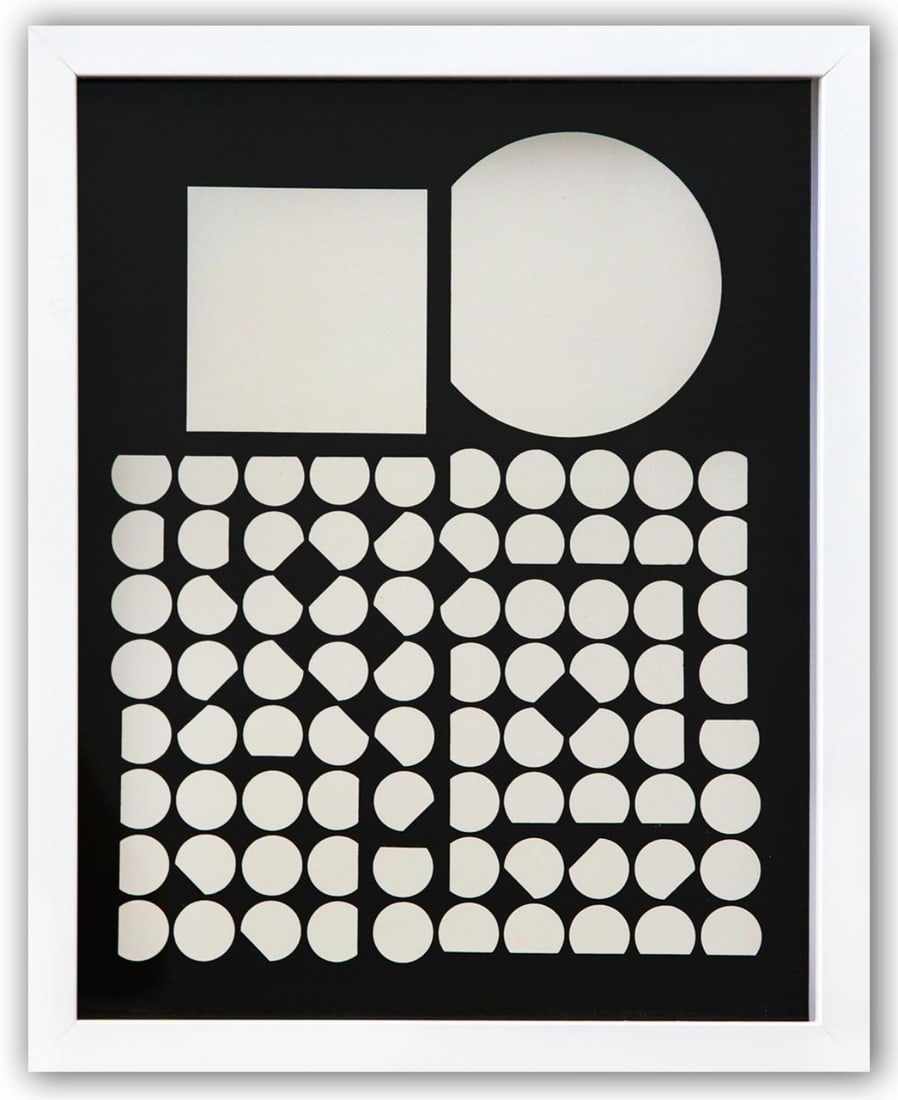 Victor Vasarely- Heliogravure Print "Untitled": Artist: Victor Vasarely. Medium: Heliogravure Print. Title: Untitled. Size: 14" x 11". Measures approx. 15" x 12" (framed). Additional: Custom Framed. Reference#: 21592.