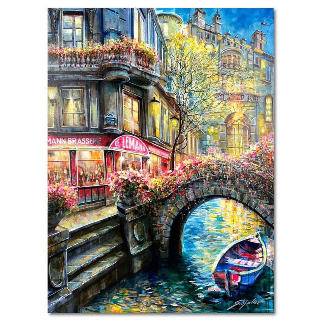 Vadik Suljakov, "Le Mann Place" Original Oil Painting on Canvas, Hand Signed with Letter of: "Le Mann Place" is an original oil painting on stretched canvas by Vadik Suljakov, hand signed by the artist. Includes Letter of Authenticity. Measures approx. 30" x 40" (image).