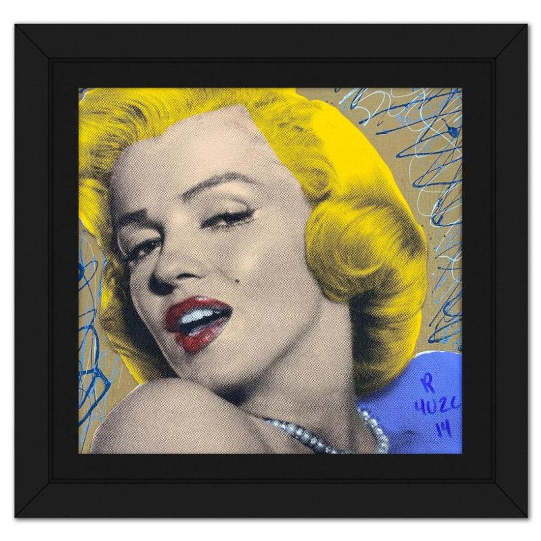 "Ringo" Daniel Funes, "Marilyn with Pearls" Framed One-of-a-Kind Mixed Media on Canvas, Hand Signed (1 of 2)