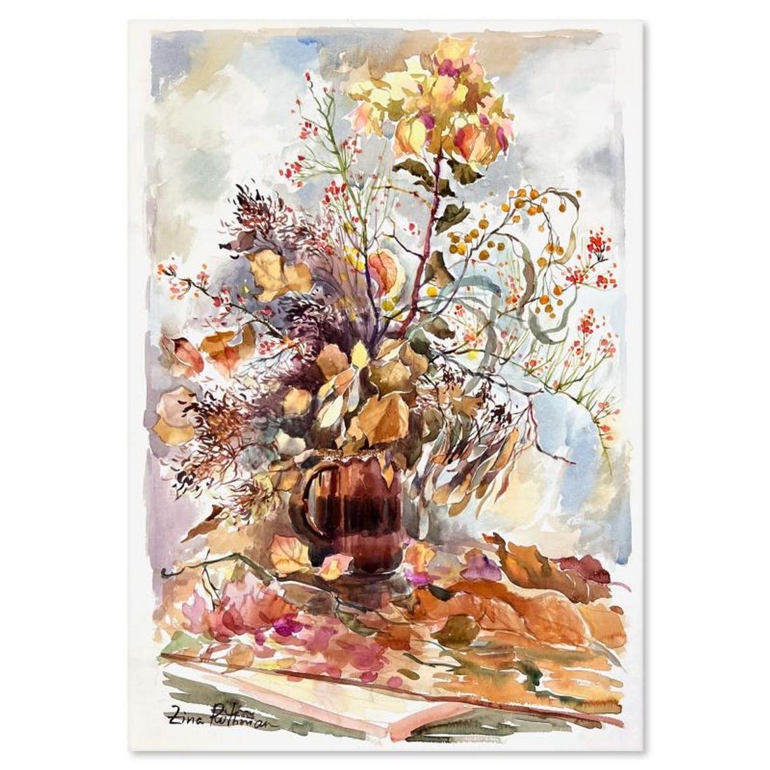 Zina Roitman, Hand Signed Original Painting with Letter of Authenticity.: This is an untitled original painting on paper by Zina Roitman. The piece is hand signed and comes with a letter of authenticity. Measures approximately 21" x 15".