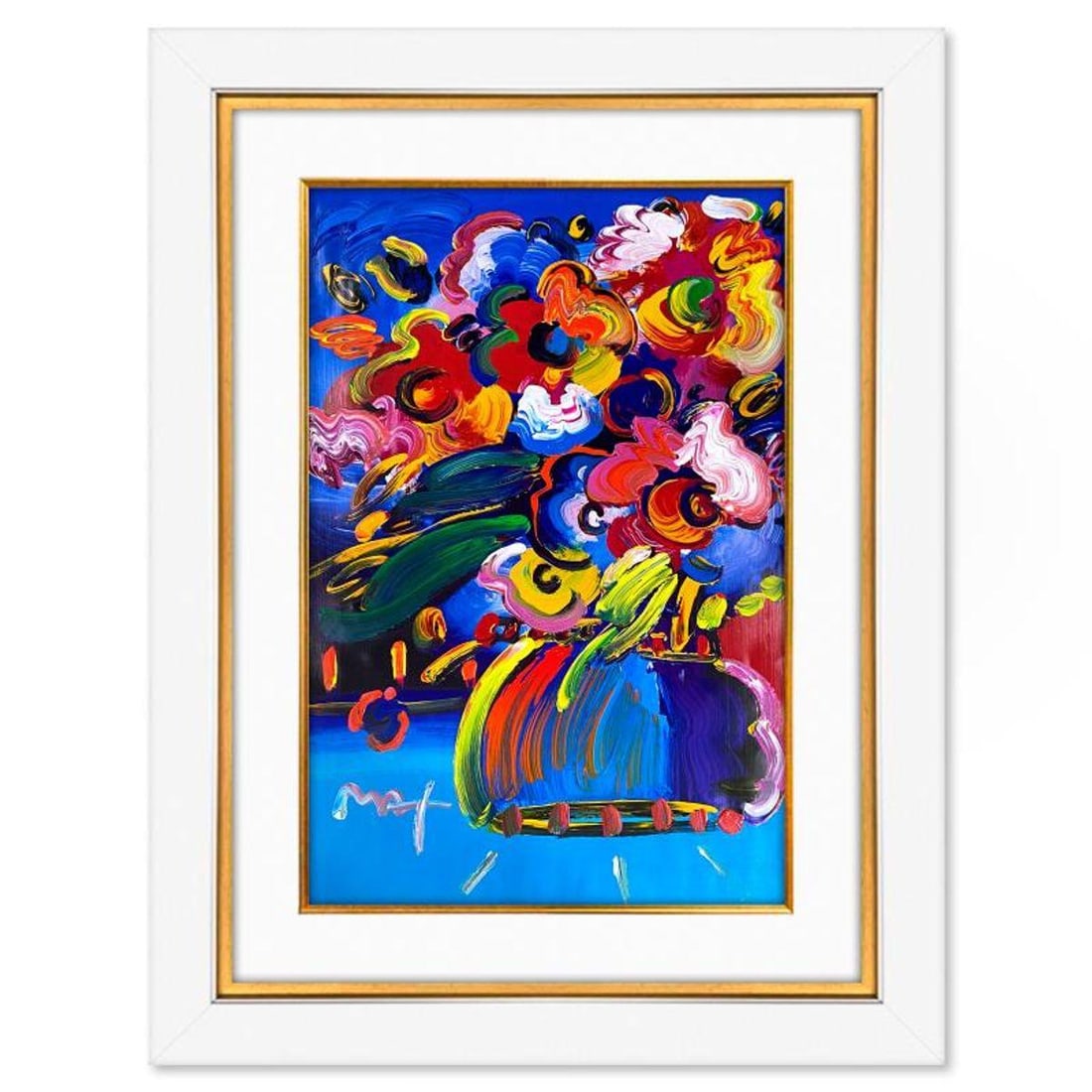 Peter Max, "Abstract Flower" Framed One-of-a-Kind Mixed Media, Hand Signed with Registration Number (1 of 2)