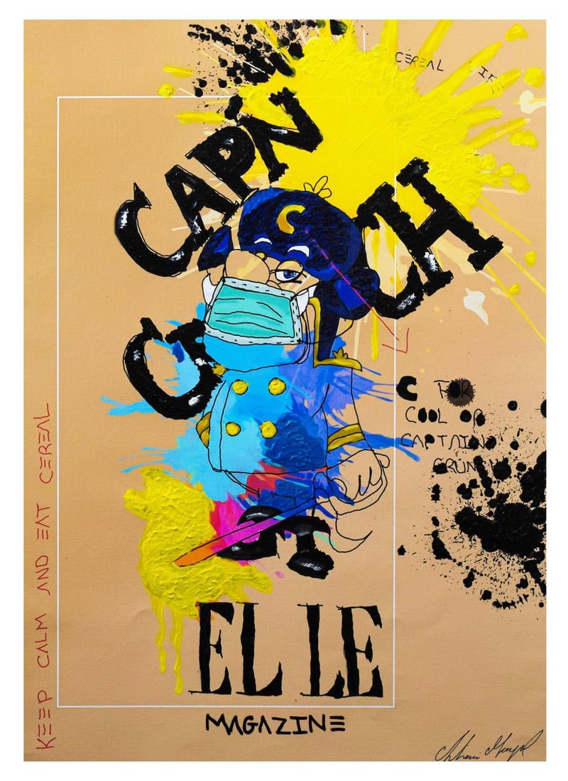 Shani Moyal- Original Mixed Media "Cap'n Crunch": Artist: Shani Moyal. Medium: Original Mixed Media. Title: Cap'n Crunch. Size: 30" x 20". Signature: Hand Signed by the artist. Certificate of Authenticity: Is included. Additional: Original one of a