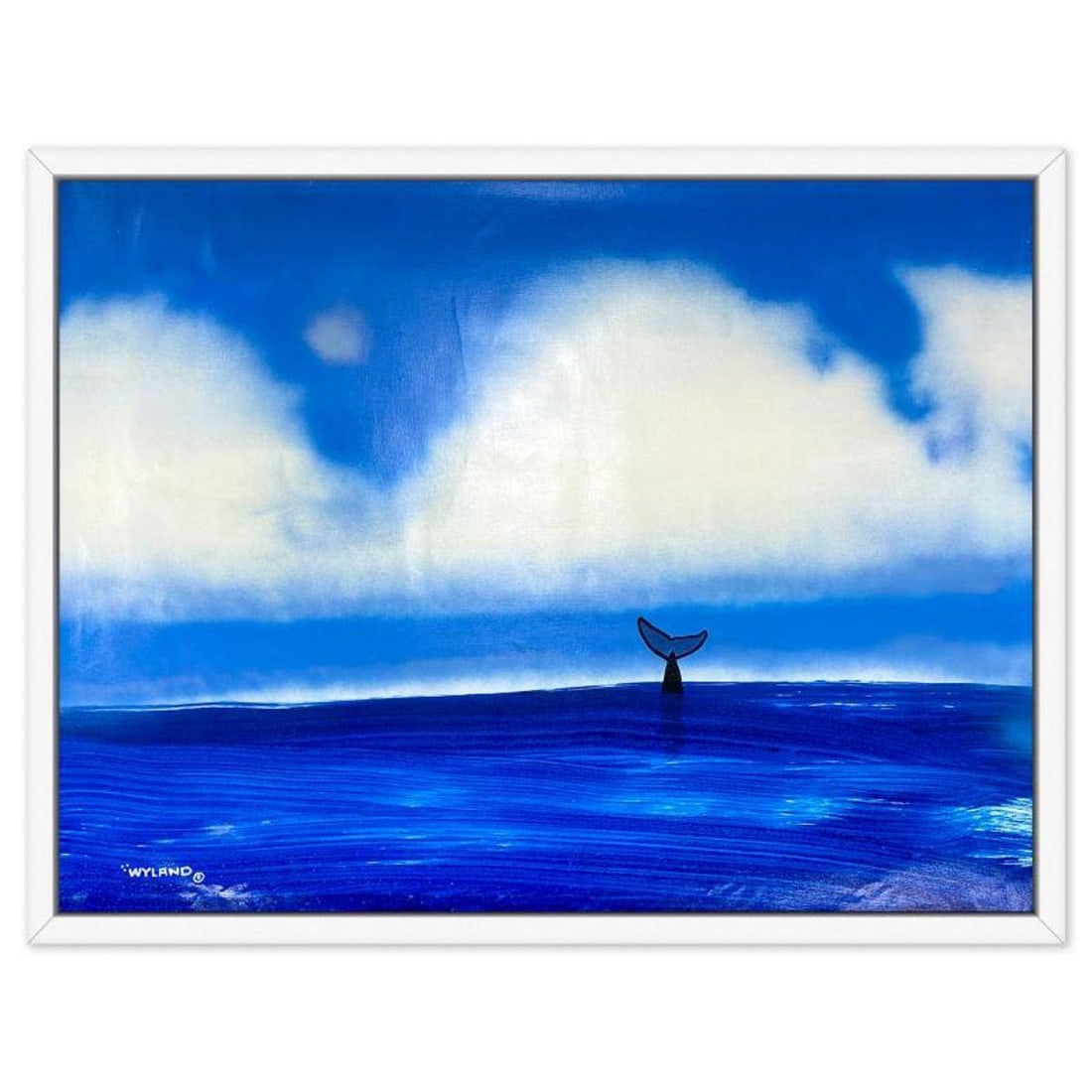 Wyland, "Whale Tail" Framed Original Acrylic Painting on Canvas, Hand Signed with a Letter of: "Whale Tail" is an original acrylic painting on canvas by Wyland, hand signed by the artist. This piece comes custom framed. Includes Letter of Authenticity. Measures approx. 42" x 54" (frame), 39" x