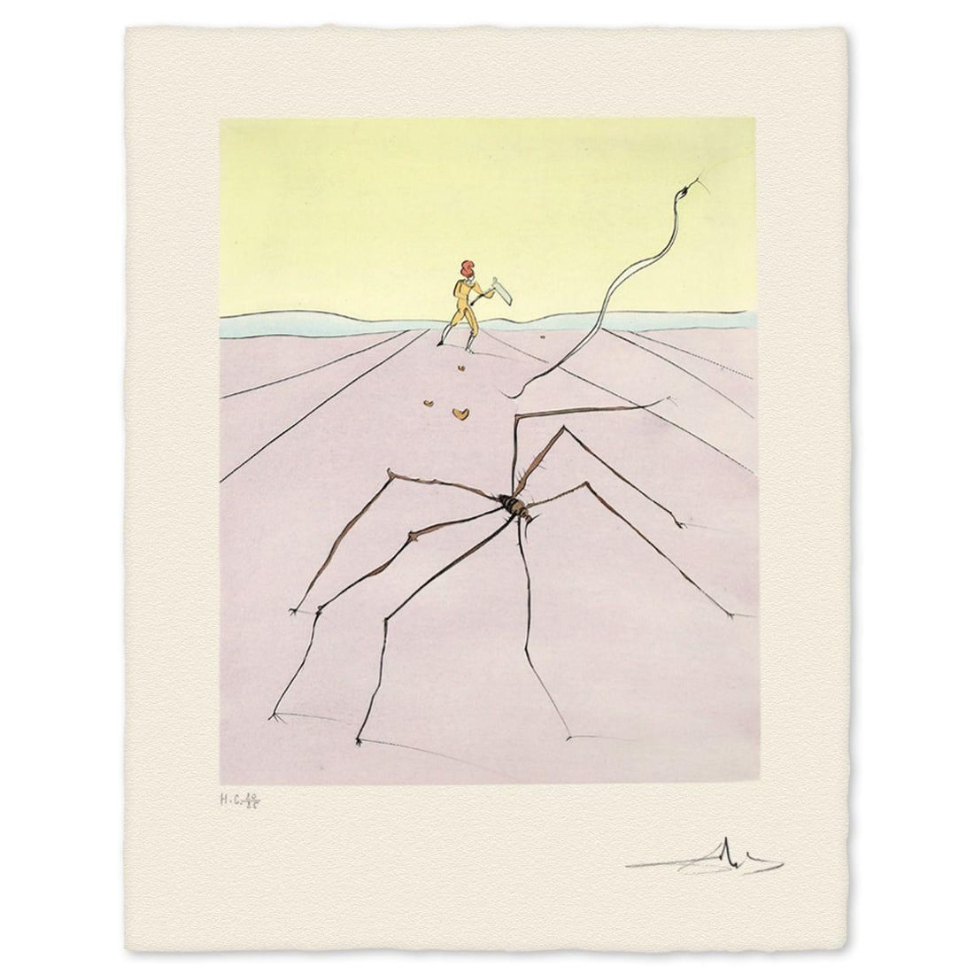 Salvador Dali- Etching "Kumo- The Weaver Spider": Artist: Salvador Dali. Medium: Etching. Title: Kumo- The Weaver Spider. Size: 26" x 20". Signature: Hand signed and numbered. Reference#: 74725.