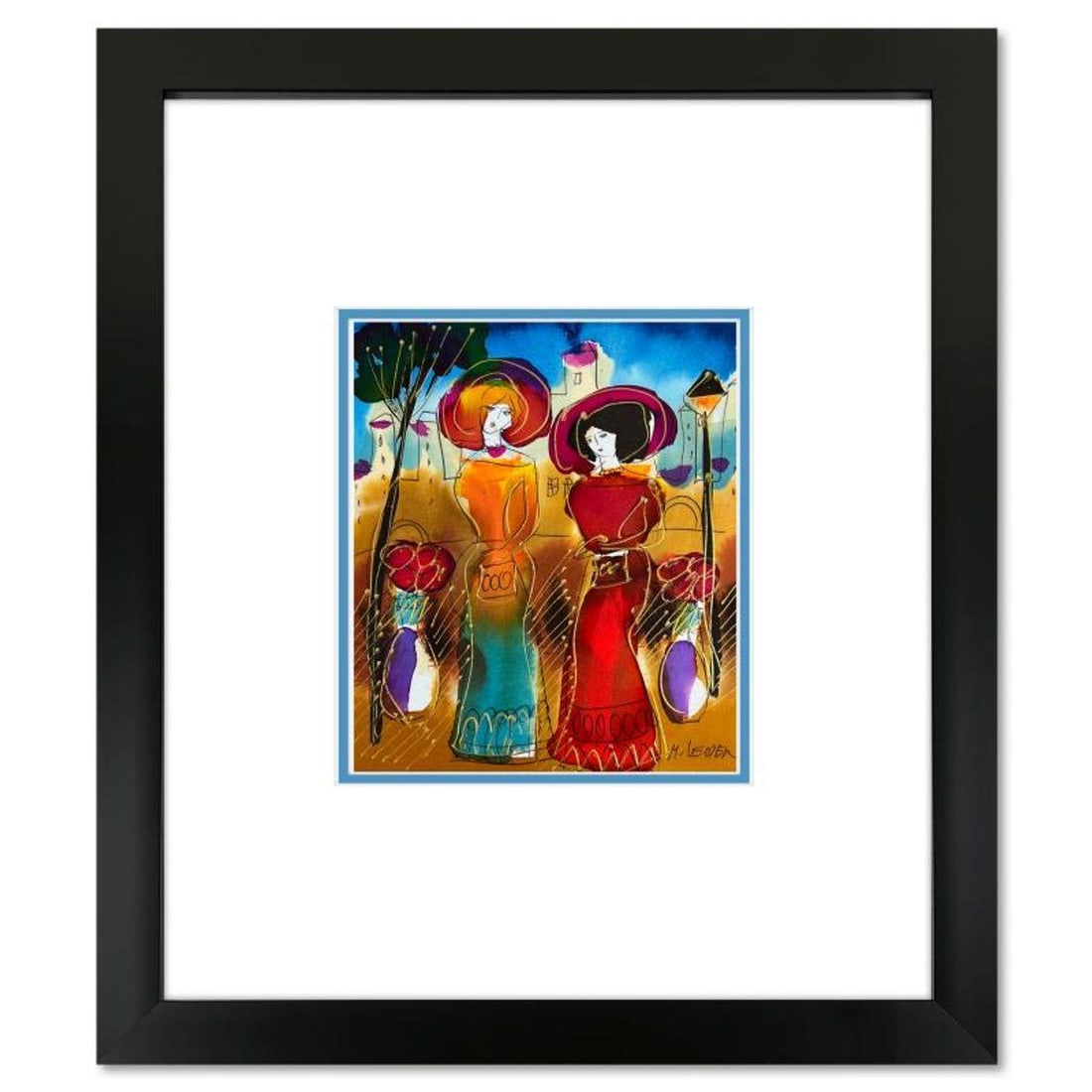 Moshe Leider, Framed Original Mixed Media Watercolor Painting, Hand Signed with Letter of: This is an original mixed media watercolor painting on paper by Moshe Leider. Hand signed by the artist, this piece comes custom framed and includes a Letter of Authenticity. Measures approximately 15