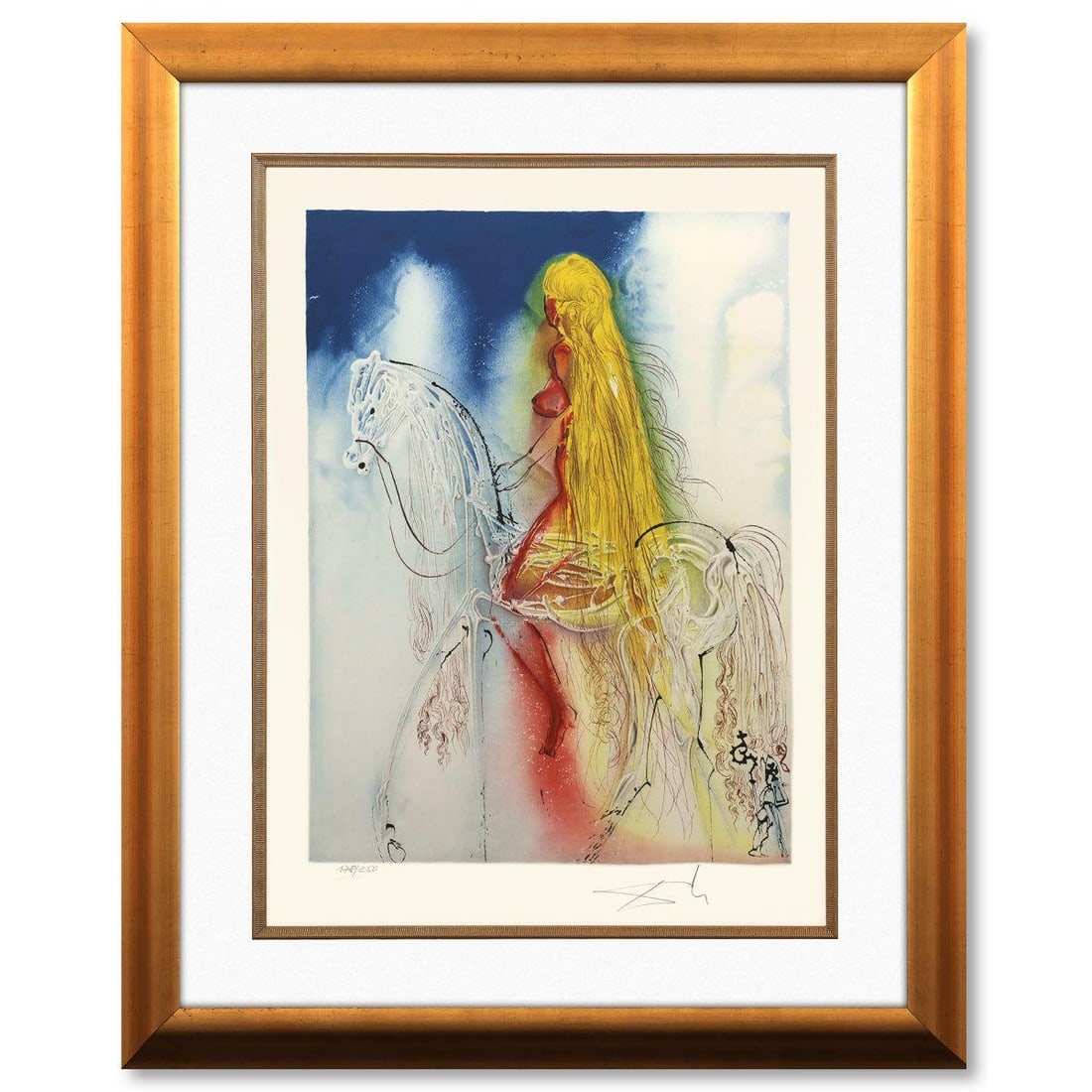 Salvador Dali- Original Lithograph "Lady Godiva": Artist: Salvador Dali. Medium: Original Lithograph. Title: Lady Godiva. Size: 25" x 19". Measures approx. 34" x 28" (framed). Signature: Hand signed and numbered. Certificate of Authenticity: Is inclu