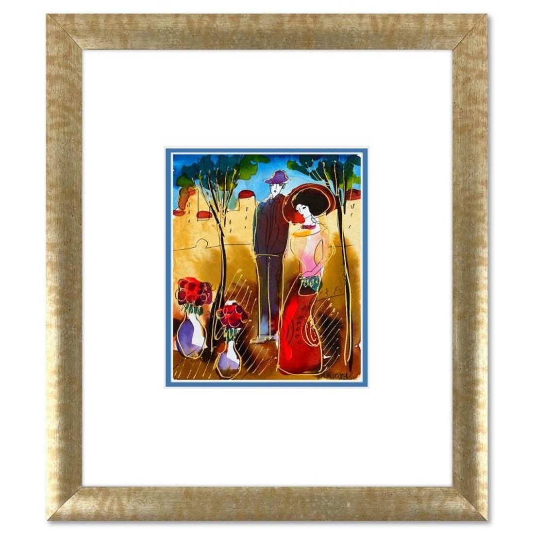 Moshe Leider, Framed Original Mixed Media Watercolor Painting, Hand Signed with Letter of: This is an original mixed media watercolor painting on paper by Moshe Leider. Hand signed by the artist, this piece comes custom framed and includes a Letter of Authenticity. Measures approximately 15