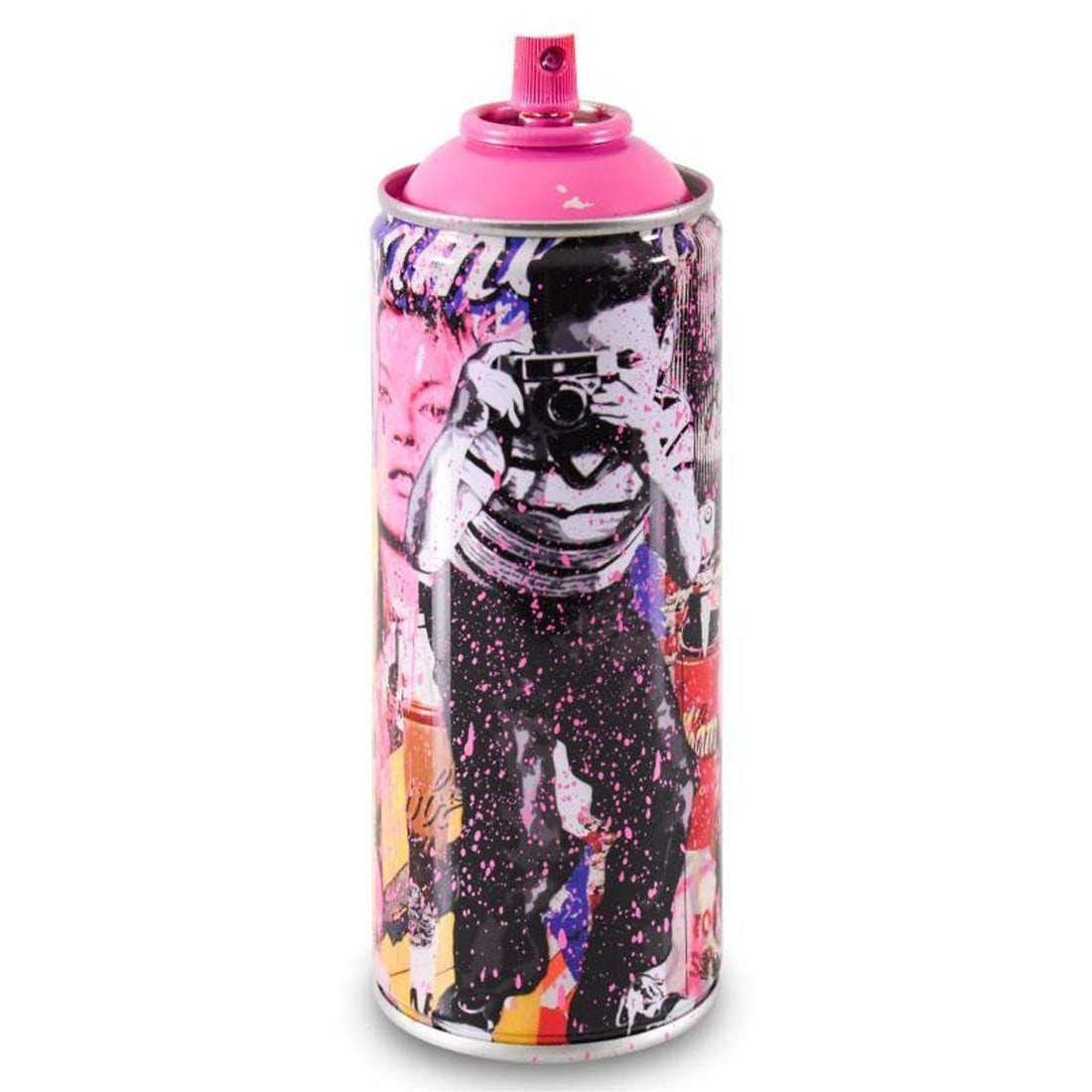 Mr. Brainwash, "Smile - Full (Pink)" Limited Edition Hand Painted Spray Can with Plate Signature. (1 of 3)