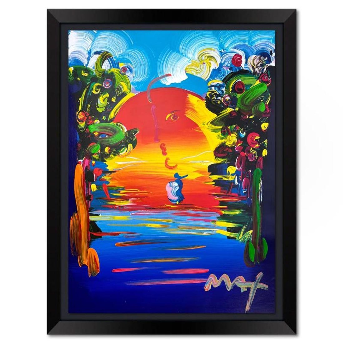 Peter Max, "Better World" Framed One-of-a-Kind Mixed Media, Hand Signed with Registration Number: "Better World" is a one-of-a-kind mixed media on paper, hand signed by Peter Max. The piece comes custom framed with a backside cutout to display Peter Max Studio registration number 213764 certifying