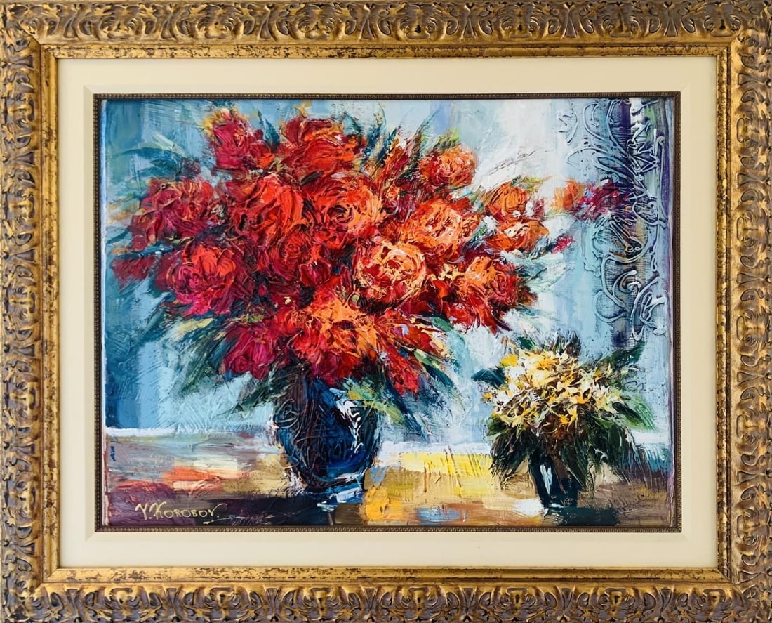 Yana Korobov- Original painting on canvas "Red bouquet" (1 of 2)