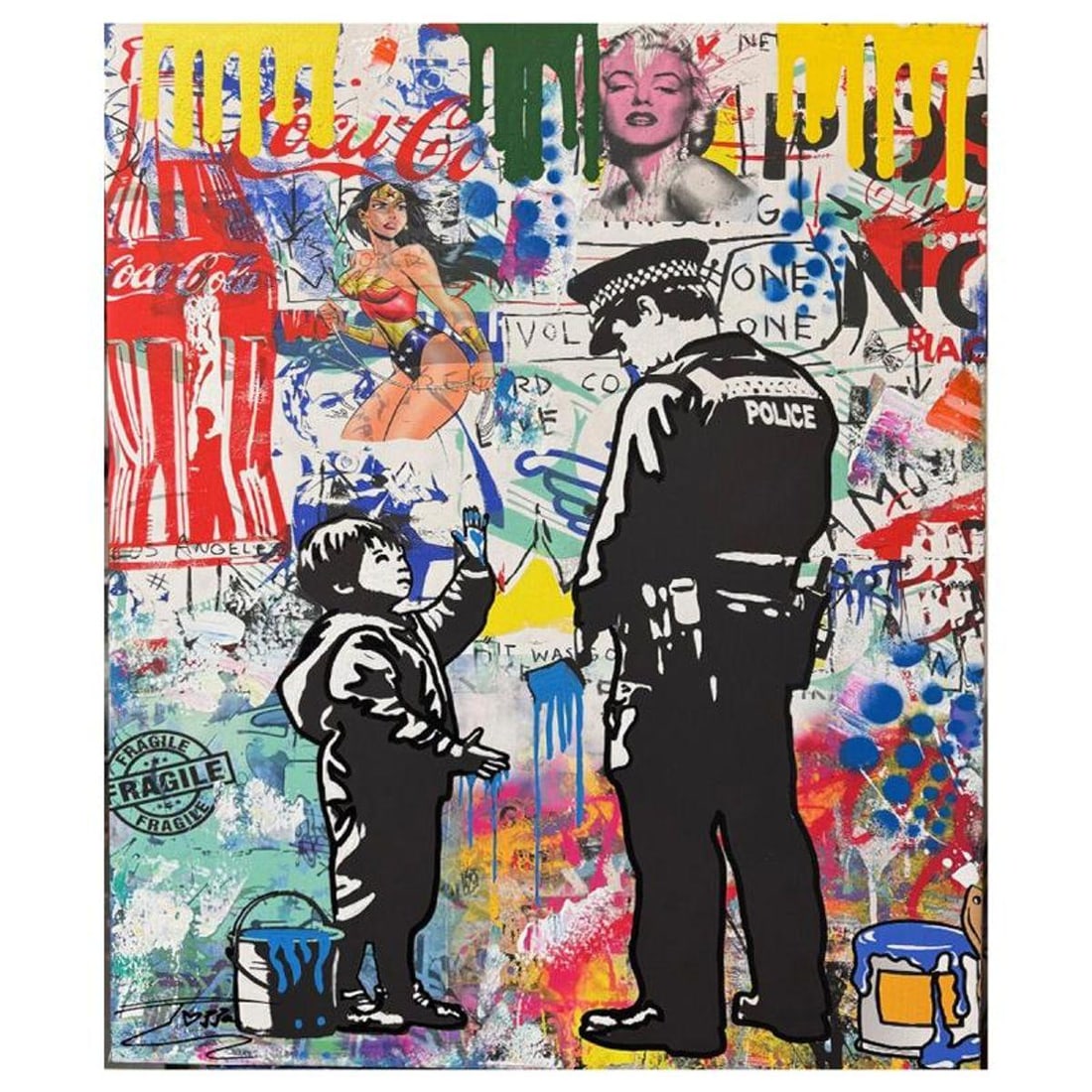 Jozza, "Never Give Up" Unique Mixed Media on Canvas, Hand Signed Inverso with Letter of (1 of 1)