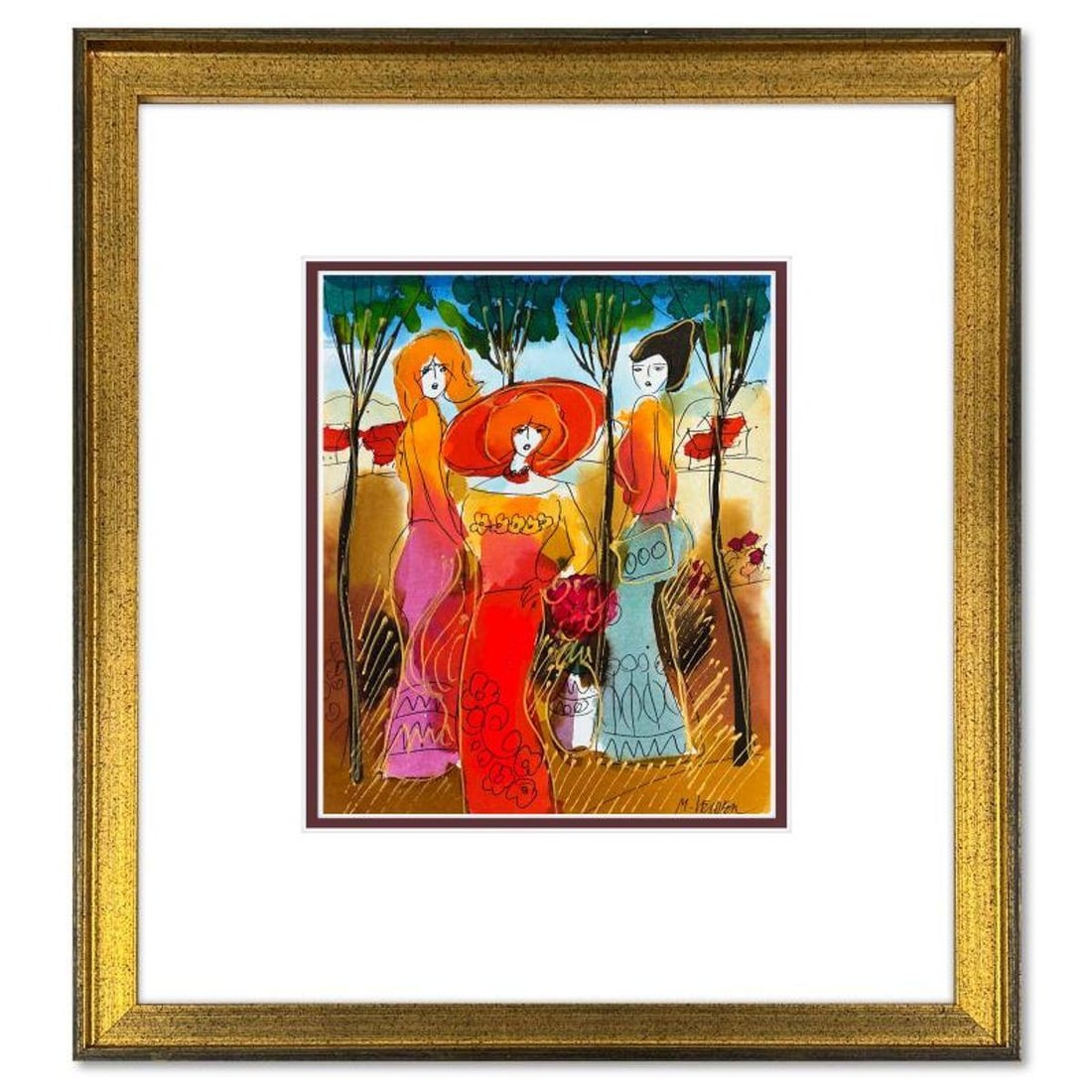 Moshe Leider, Framed Original Mixed Media Watercolor Painting, Hand Signed with Letter of (1 of 2)