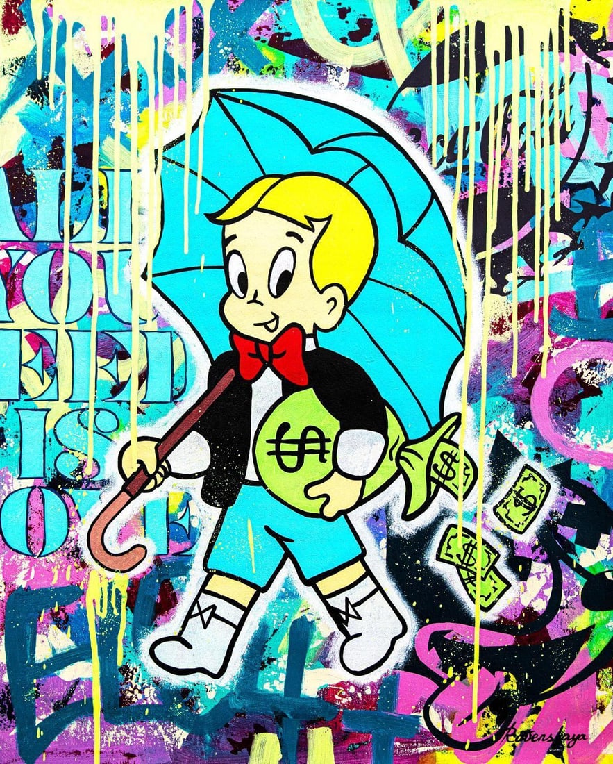 Nastya Rovenskaya- Original Oil on Canvas "Wealth Under Shelter": Artist: Nastya Rovenskaya. Medium: Original Oil on Canvas. Title: Wealth Under Shelter. Size: 30" x 24". Signature: Hand Signed by the artist. Certificate of Authenticity: From the publisher.