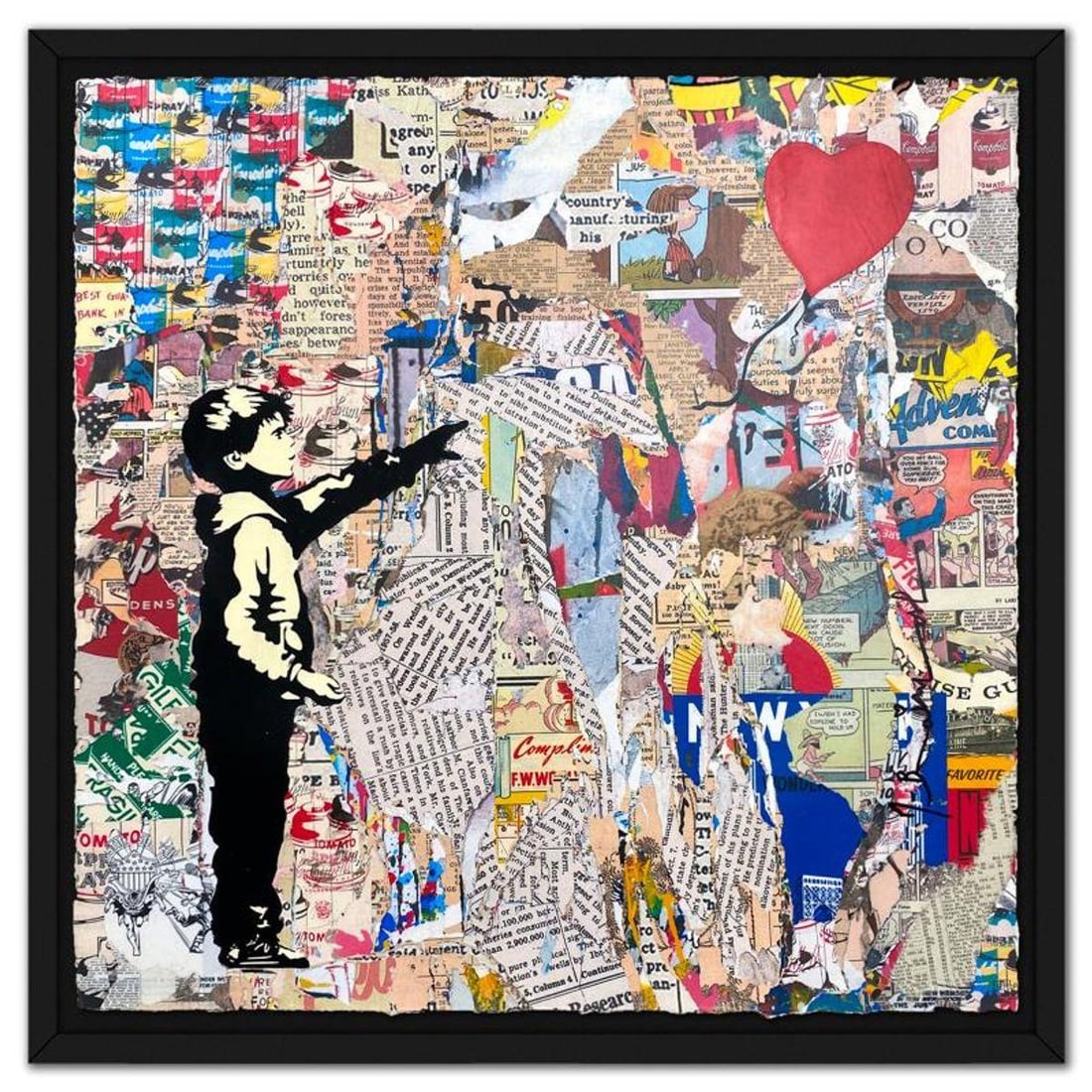 Mr. Brainwash, "Balloon Boy" Framed Unique (UNIQ) Mixed Media, Hand Signed with Certificate of (1 of 3)