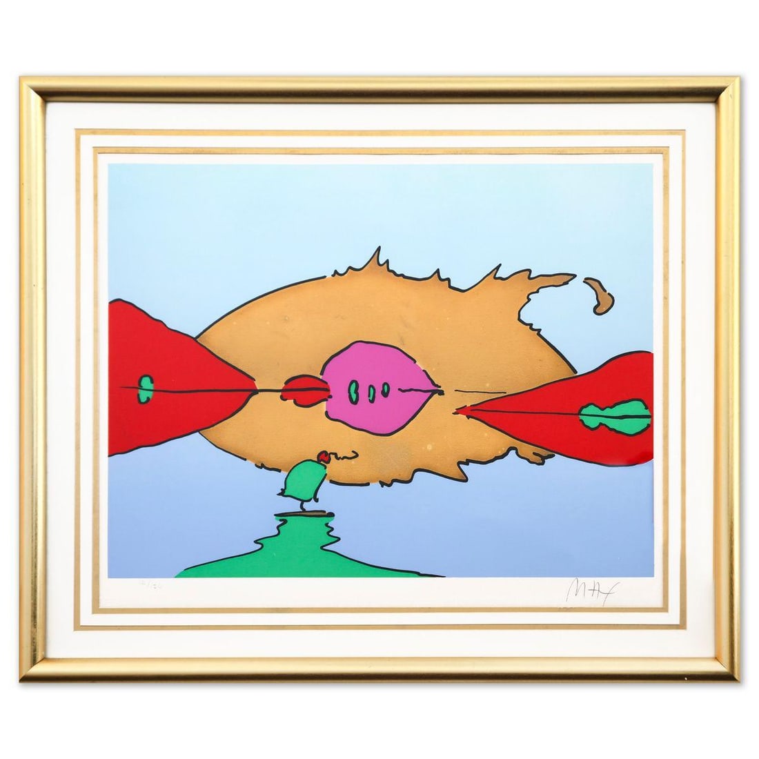 Peter Max- Lithograph "Moonscapes II": Artist: Peter Max. Medium: Lithograph. Title: Moonscapes II. Size: 20" x 26". Measures approx. 27" x 33" (framed). Signature: Hand signed and numbered. Certificate of Authenticity: Is included. Refere
