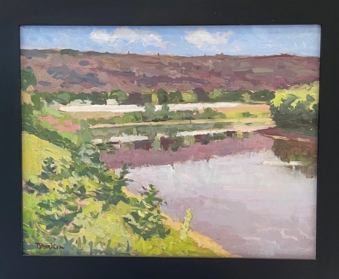 Boris Tyomkin- Oil on board "Susquehana River, East Pennsylvania": Artist: Boris Tyomkin. Medium: Oil on board. Title: Susquehana River, East Pennsylvania. Size: 11" x 14". Reference#: 57207.