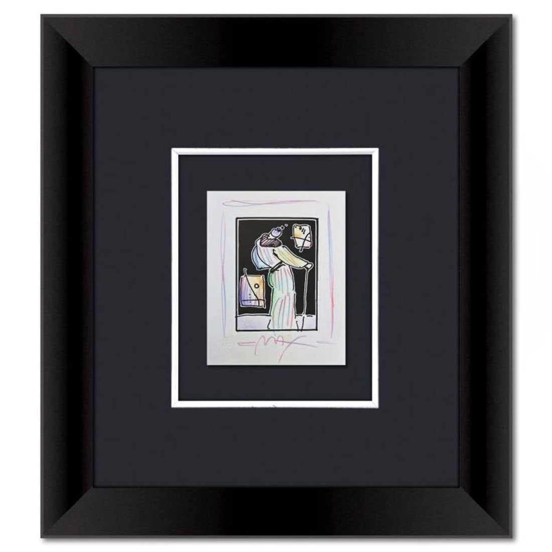 Peter Max, Framed One-of-a-Kind Mixed Media, Hand Signed with Registration Number Certifying: This is a one-of-a-kind mixed media on paper, hand signed by Peter Max. The piece comes custom framed with a backside cutout to display Peter Max Studio registration number 339842 certifying