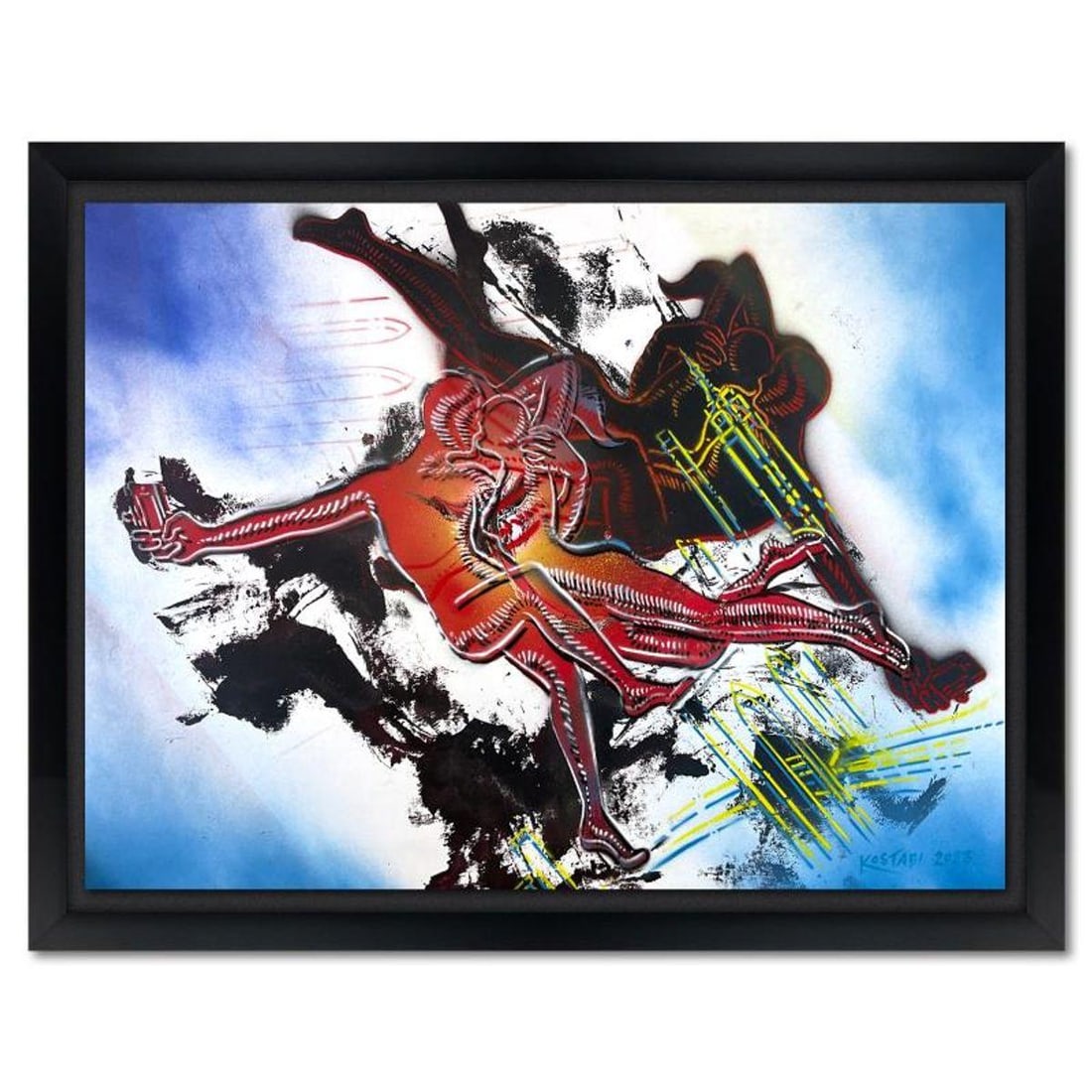 Mark Kostabi, "Loving Ourselves" Framed Original Mixed Media Painting, Hand Signed with Certificate: "Loving Ourselves" is an original mixed media painting on paper by Mark Kostabi, hand signed by the artist. The piece comes framed. Includes Certificate of Authenticity. Measures approx. 50" x 36"