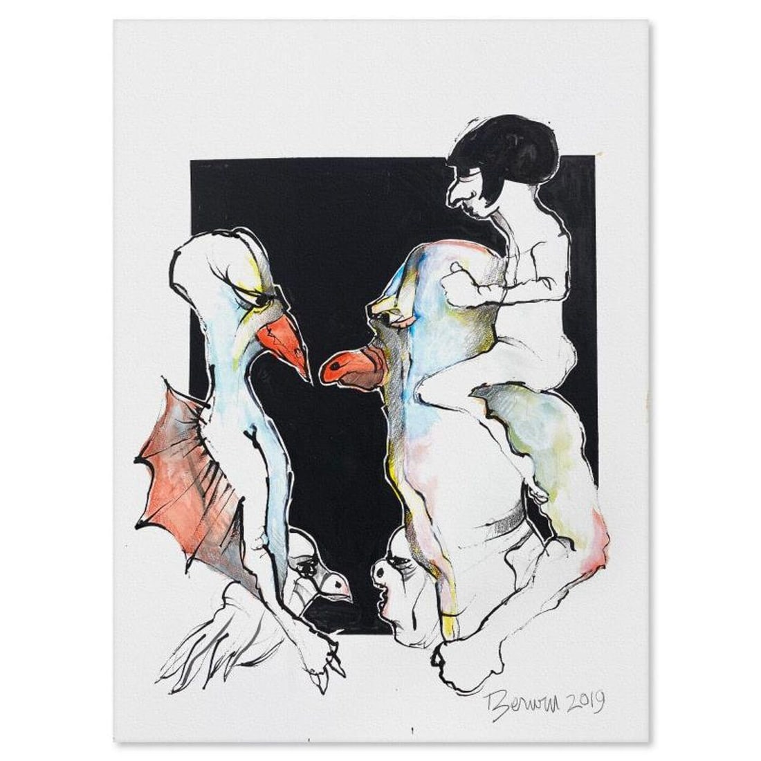 Milton Berwin (1925-2023), Original Painting (30" x 22"), Hand Signed with Letter of Authenticity.: This is an original painting on paper by Milton Berwin (1925-2023), hand signed by the artist. Includes Letter of Authenticity. Measures approx. 30" x 22" (image).