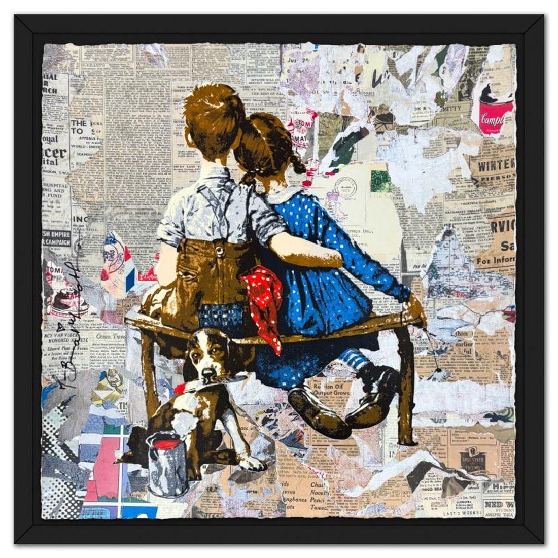 Mr Brainwash, '"Work Well Together" Framed Unique (UNQ) Mixed Media, Hand Signed with Certificate of: "Work Well Together" is a unique (UNQ) mixed media on deckle edge paper by Mr Brainwash, hand signed and thumbprinted inverso by the artist. This piece comes custom framed. Includes Certificate of