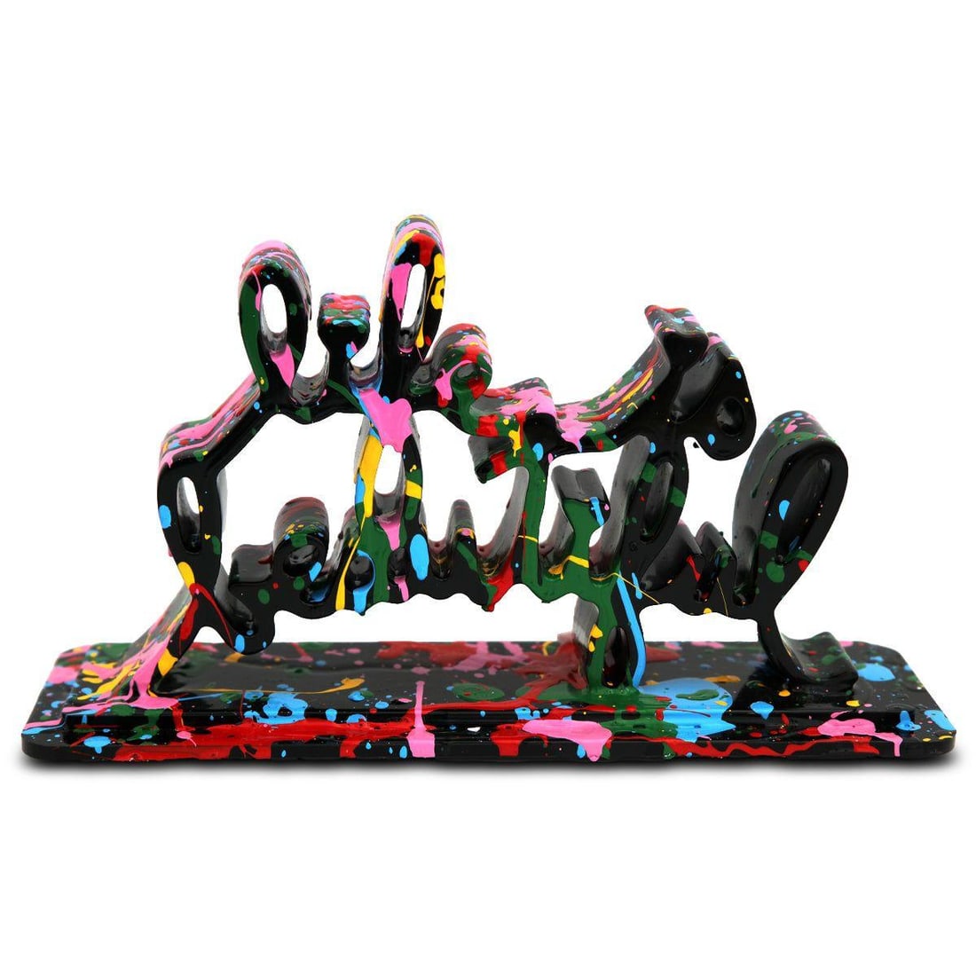 Mr Brainwash- Acrylic Dipped and Splashed Cast Resin Sculpture in Plexiglass Enclosure "Life Is: Artist: Mr Brainwash. Medium: Acrylic Dipped and Splashed Cast Resin Sculpture in Plexiglass Enclosure. Title: Life Is Beautiful - Dipped Black Splash, 2020. Size: 6" x 10.5". Signature: Signed and nu