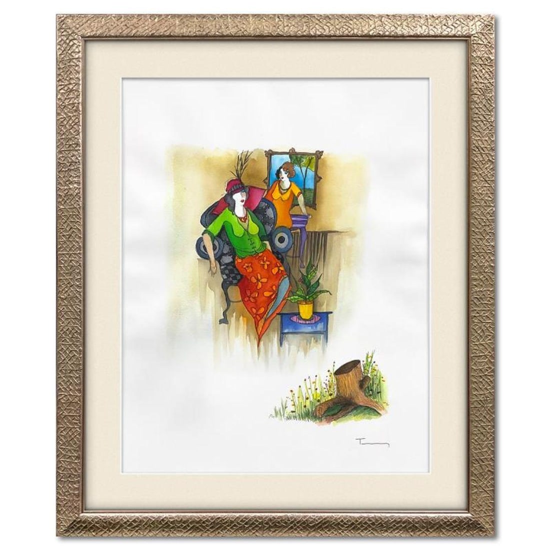 Itzchak Tarkay (1935-2012), Framed Original Mixed Media Watercolor, Hand Signed with Letter of: This is an original mixed media watercolor on paper by Itzchak Tarkay (1935-2012), hand signed by the artist. This piece comes custom framed. Includes Letter of Authenticity. Measures approx. 38.5" x