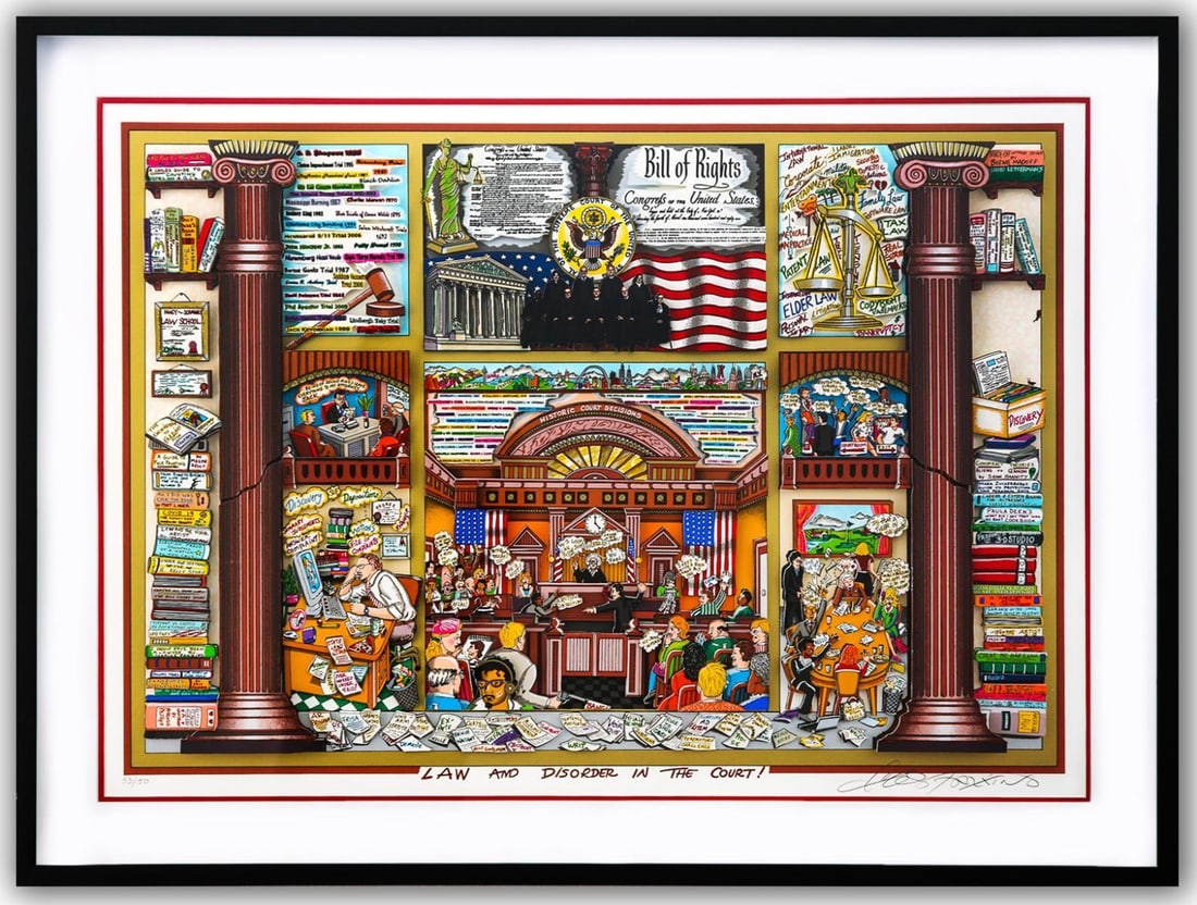 Charles Fazzino- 3D Construction Silkscreen Serigraph "Law and Disorder in the Court! (Red)" (1 of 3)