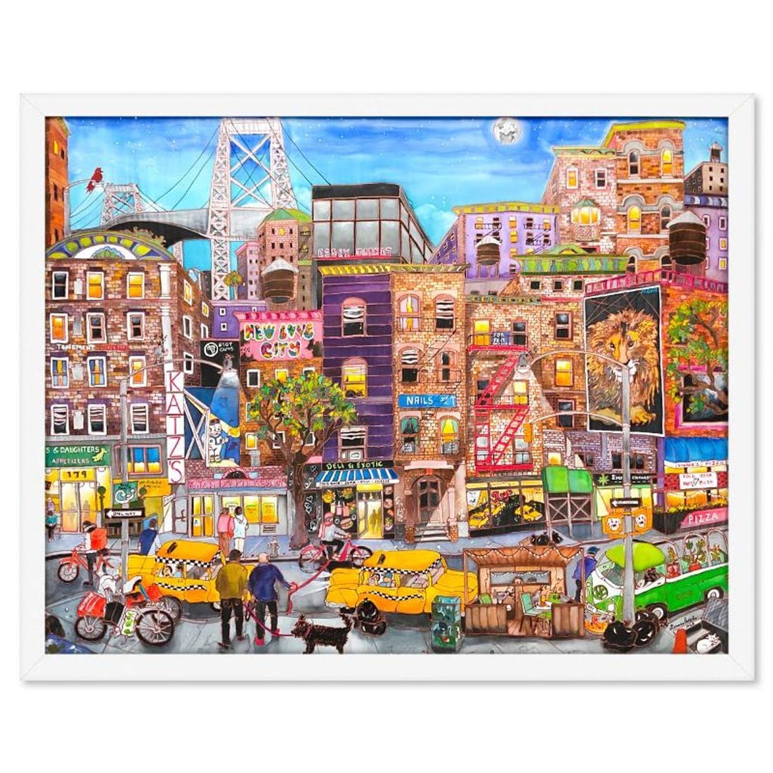 Linnea Pergola, "Lower East Framed Hand Signed Original Painting on Silk with Letter of (1 of 2)