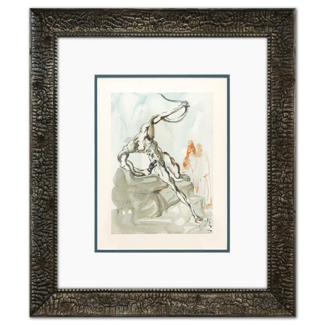 Salvador Dali- Original Color Woodcut on B.F.K. Rives Paper "Inferno 24": Artist: Salvador Dali. Medium: Original Color Woodcut on B.F.K. Rives Paper. Title: Inferno 24. Size: 13" x 10". Measures approx. 21.5" x 18.5" (framed). Certificate of Authenticity: Is included. Addi