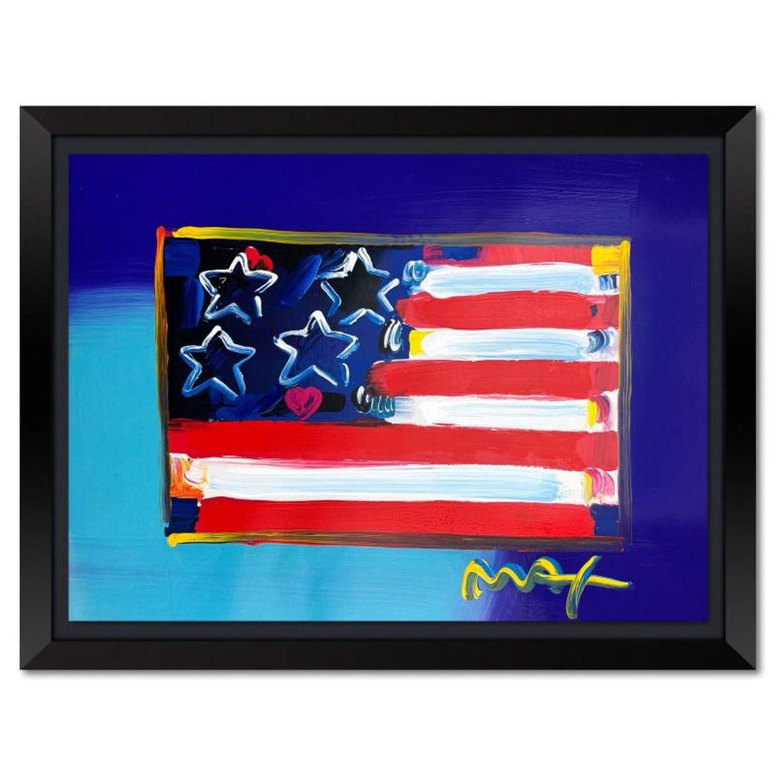 Peter Max, "Flag" Framed One-of-a-Kind Mixed Media, Hand Signed with Registration Number Certifying (1 of 2)