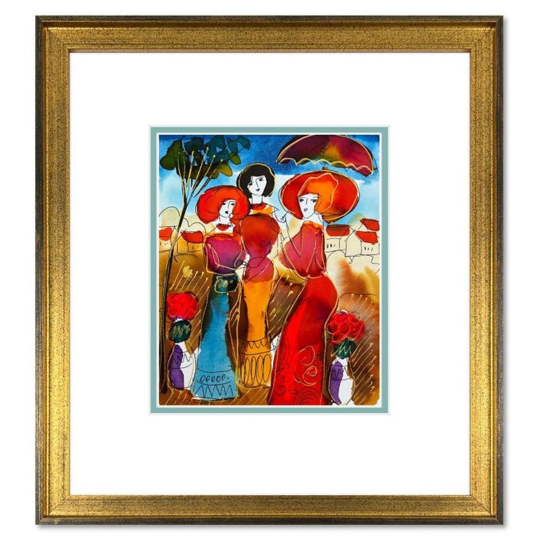 Moshe Leider, Framed Original Mixed Media Watercolor Painting, Hand Signed with Letter of (1 of 2)