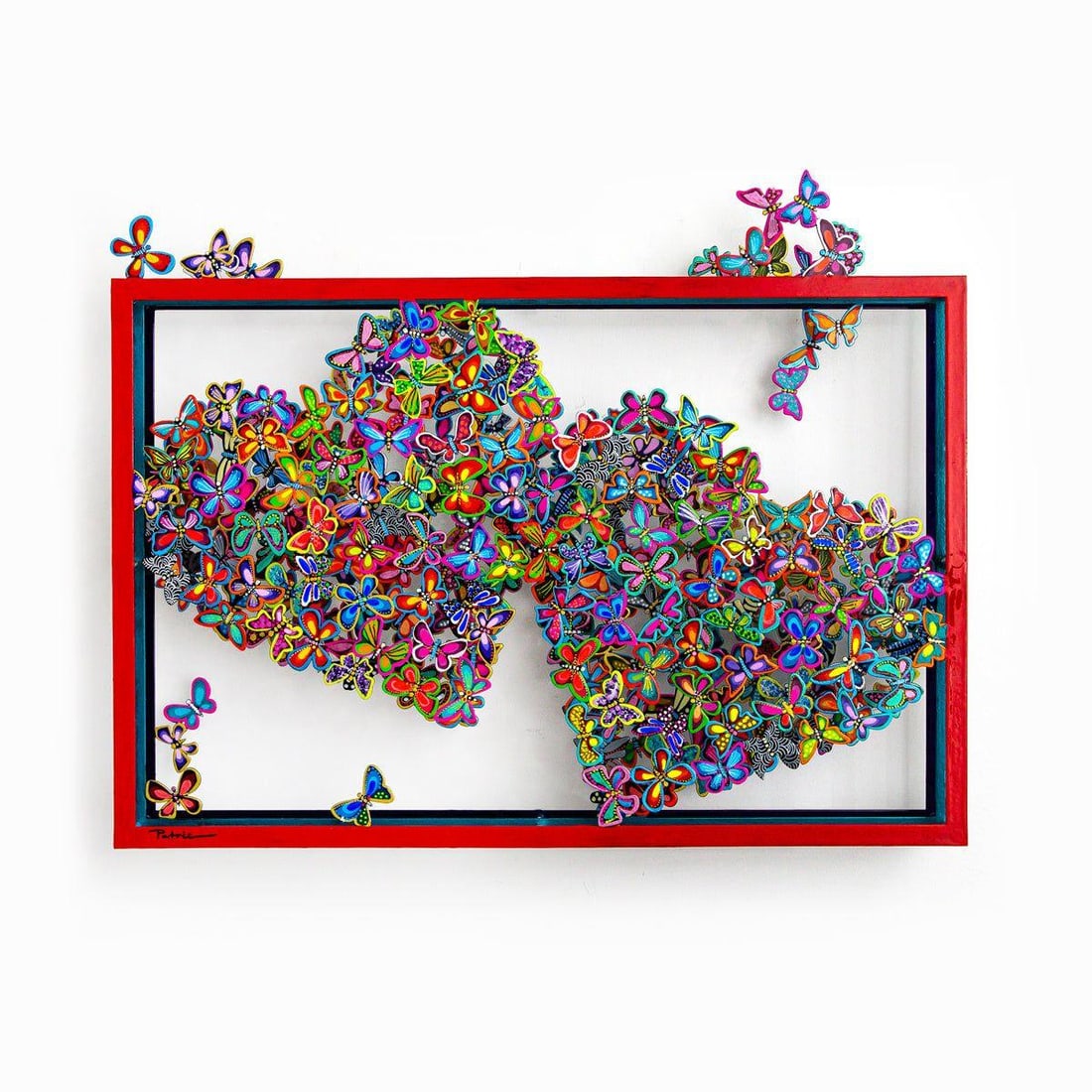 Patricia Govezensky- Original Painting on Cutout Steel "Two Hearts": Artist: Patricia Govezensky. Medium: Original Painting on Cutout Steel. Title: Two Hearts. Size: 15.5" x 21.5". Signature: Hand Signed by the artist. Certificate of Authenticity: From the publisher.