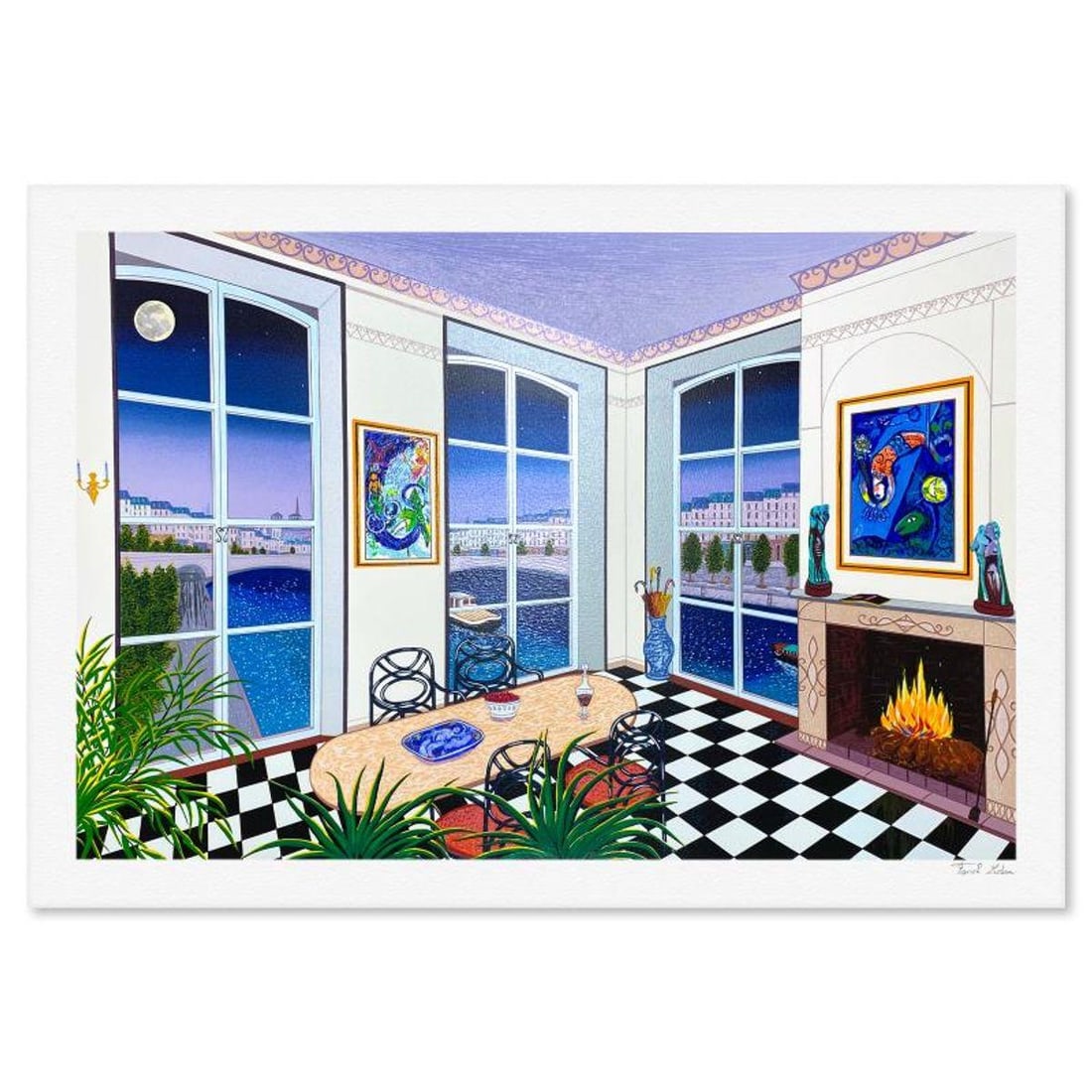 Fanch Ledan, "Chagall in Paris" Limited Edition Serigraph, AP Numbered and Hand Signed with Letter: Chagall in Paris is a limited edition serigraph on paper by Fanch, AP numbered and hand signed by the artist. Includes Letter of Authenticity. Measures approx. 23.5" x 33.5" (border), 20.5" x 30.5"