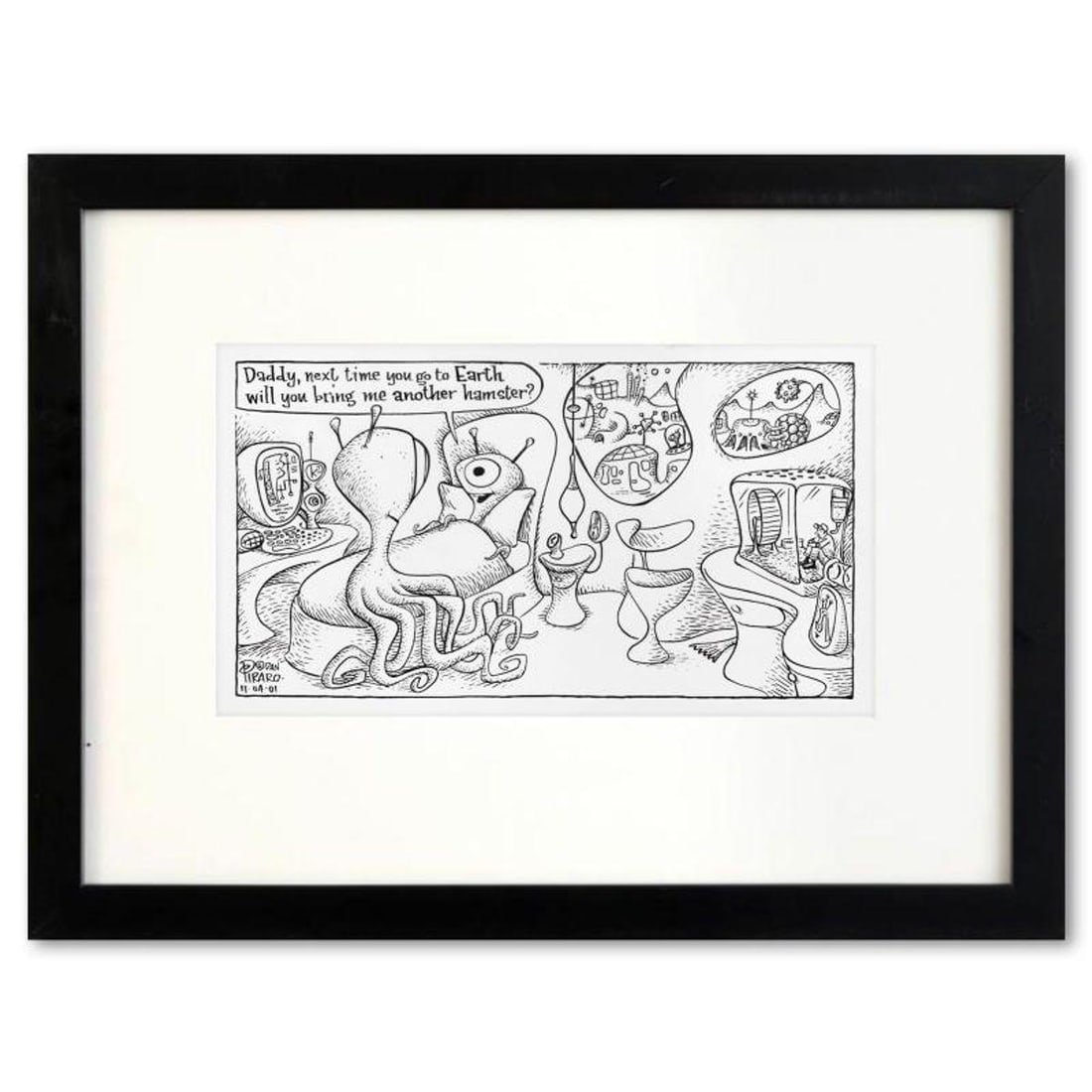 Bizarro, "Earthling Hamster" is a Framed Original Pen & Ink Drawing by Dan Piraro, Hand Signed with (1 of 1)