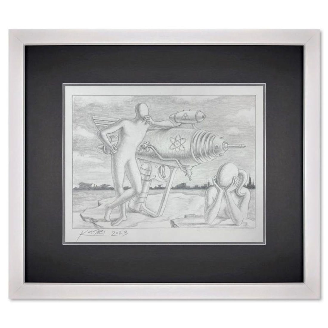 Mark Kostabi, "Not the Only Star" Framed Original Drawing on Paper, Hand Signed with Certificate of: "Not the Only Star" is an original drawing on paper by Mark Kostabi, hand signed by the artist. This piece comes custom framed and includes a certificate of authenticity. Measures approximately 13.5"