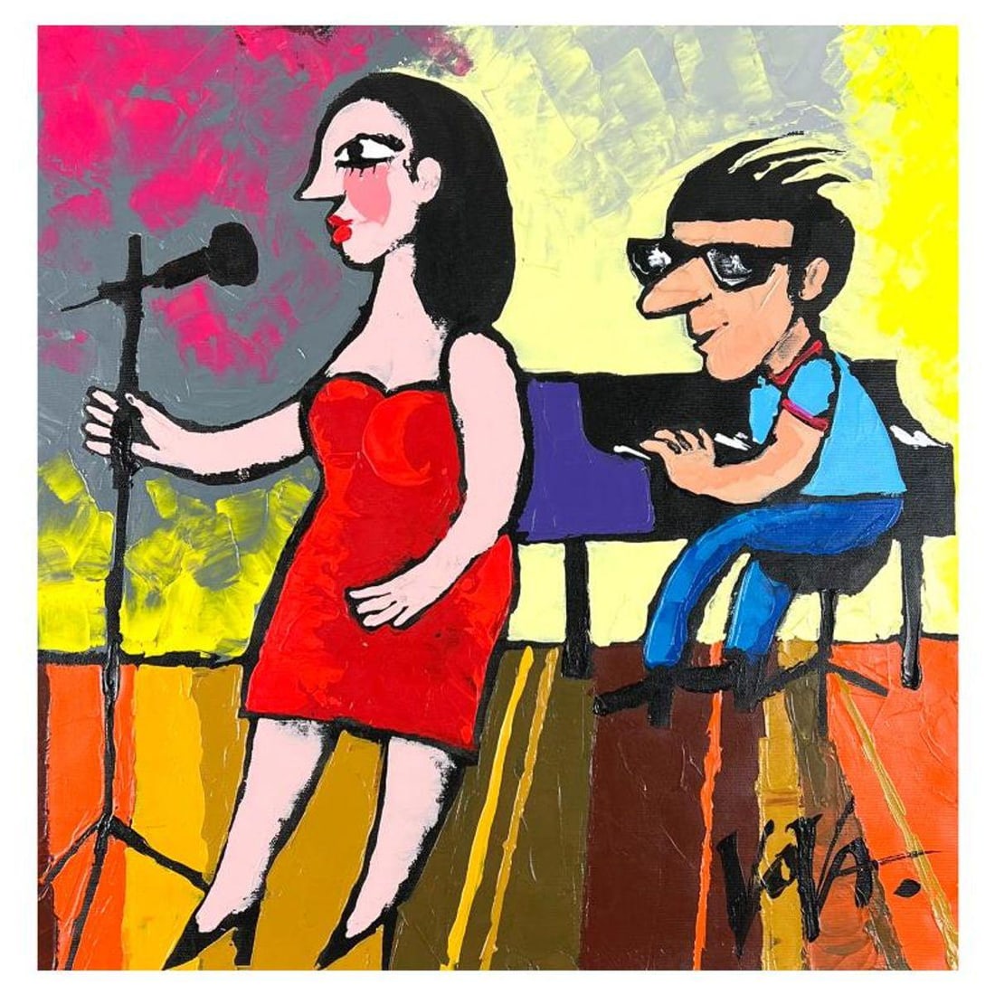 Vova, Hand Signed Original Painting on Canvas with letter of Authenticity.: This is an untitled original painting, acrylic on canvas, by Vova. Hand Signed by the artist, the piece comes with a letter of authenticity. Measures approximately 23.5" x 24".