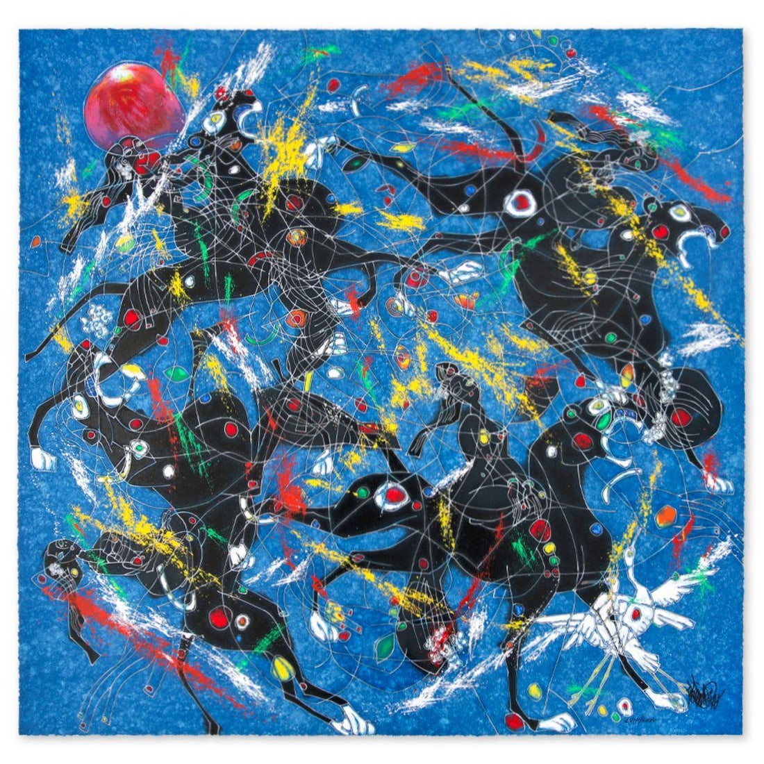 Jian Tie Feng- Serigraph "Son of Panthers": Artist: Jian Tie Feng. Medium: Serigraph. Title: Son of Panthers. Size: 40" x 40". Signature: Hand Signed and Numbered. Reference#: 80542.