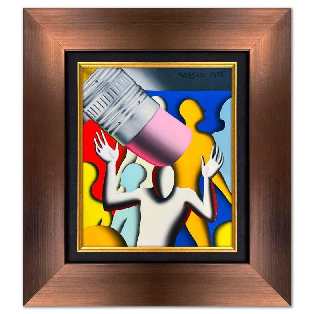 Mark Kostabi, "Cancelled" Framed Original Oil Painting on Canvas, Hand Signed with a Certificate of (1 of 3)